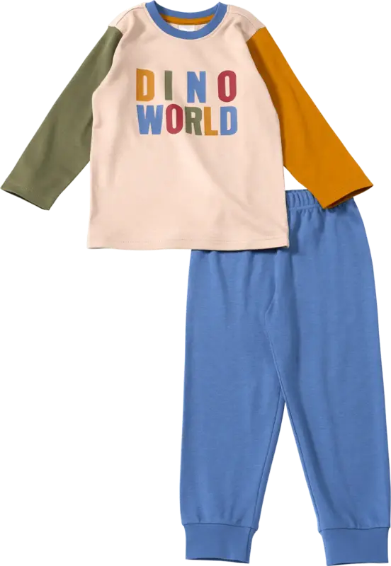 ALANA Schlafanzug mit "DINO WORLD"-Schriftzug, braun + blau, Gr. 92