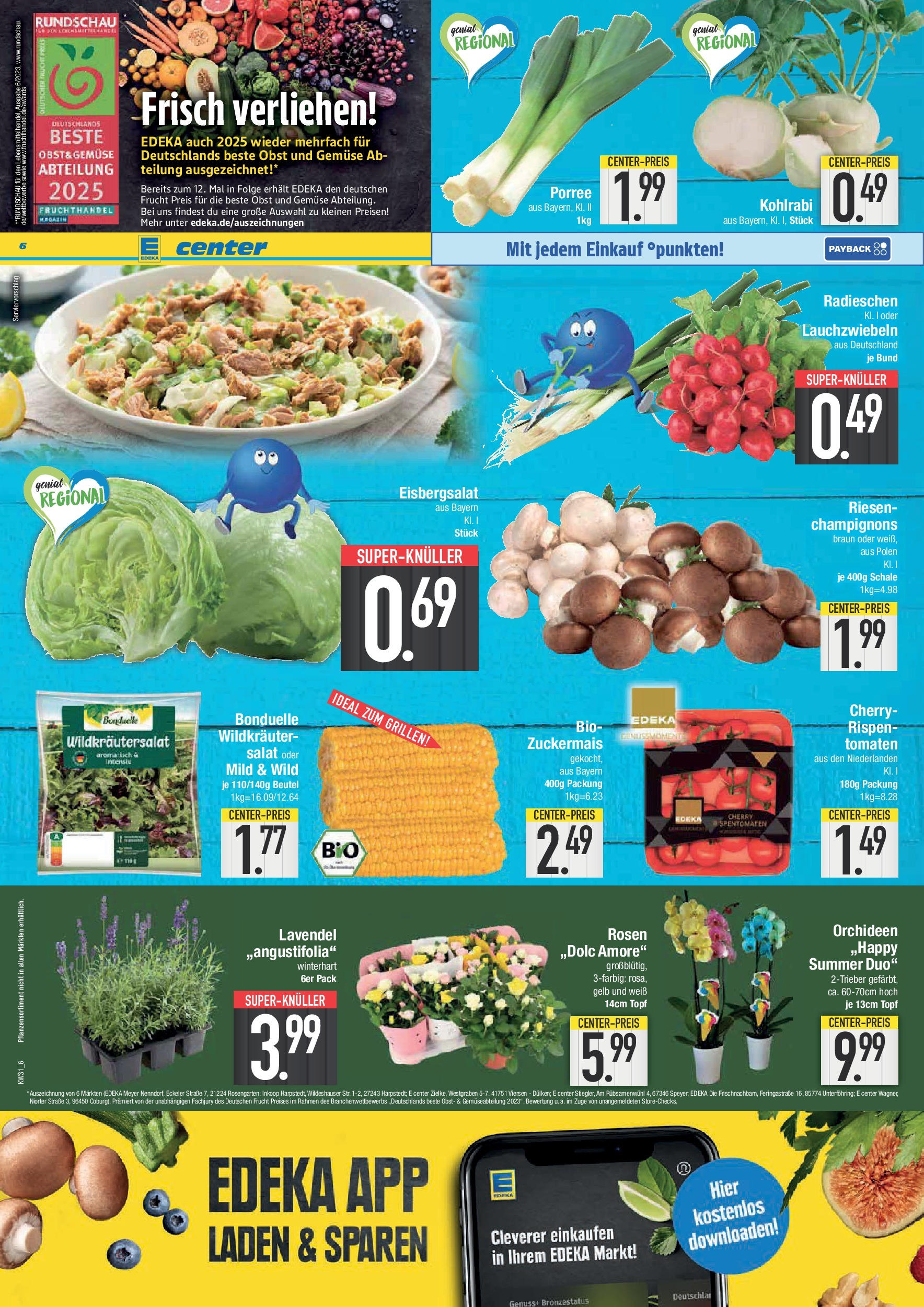 Edeka prospekt Krumbach (ab 27.07.2025) » Angebote Online | Seite: 6 | Produkte: Kohlrabi, Eisbergsalat, Champignons, Salat Edeka prospekt Krumbach (ab 27.07.2025) » Angebote Online | Seite: 6 | Produkte: Kohlrabi, Eisbergsalat, Champignons, Salat