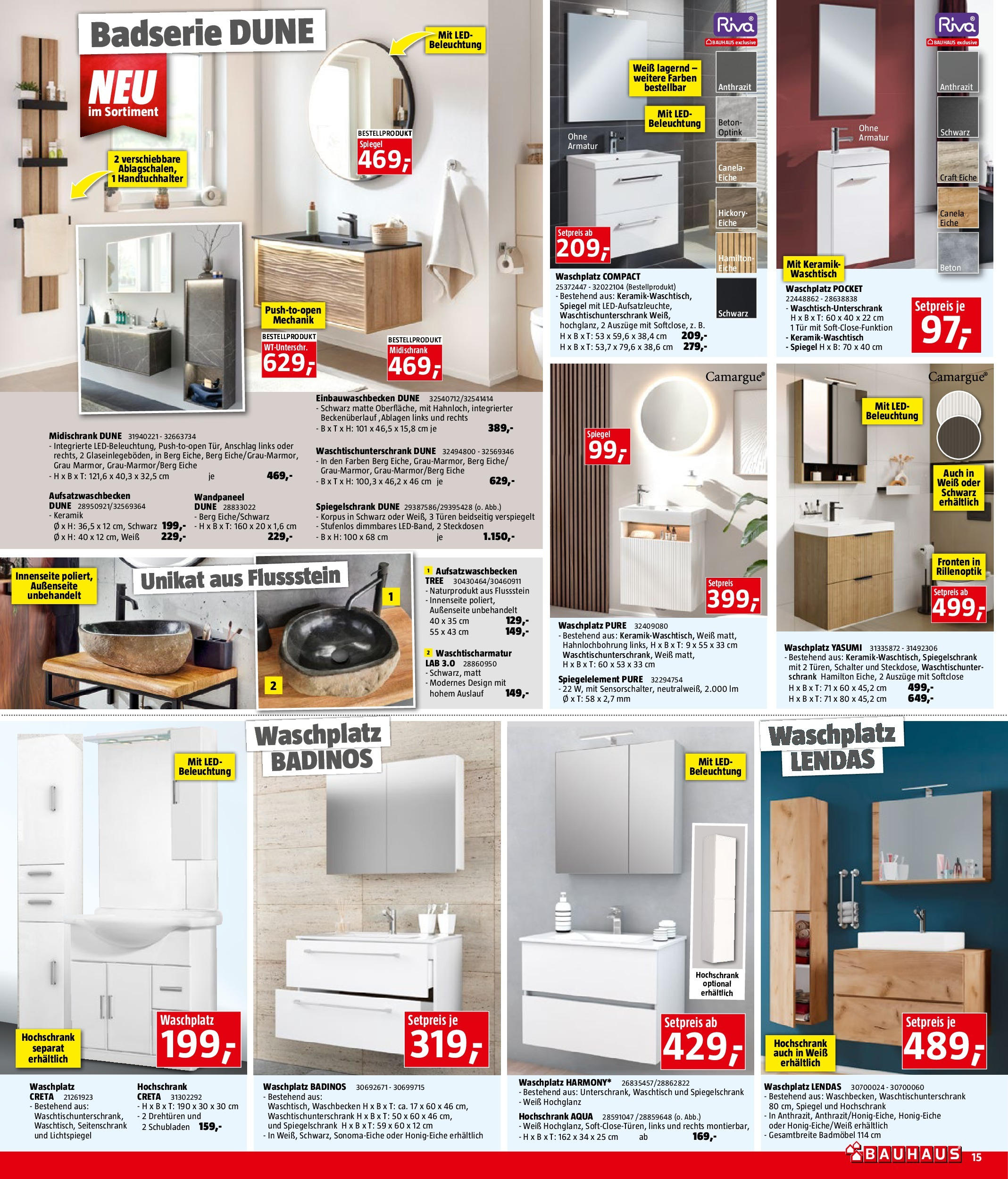 Bauhaus Prospekt aktuell von 05.08.2025 - Aktuelle Angebote | Seite: 15 | Produkte: Schrank, Waschbecken, Spiegel