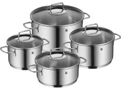 WMF Topf-Set Astoria 4-tlg. (Induktionsfähig, Spülmaschinenfest, Backofenfest, Glaskeramik-, Gas-, Elektro- und Induktionsherde, Silber, Cromargan® Edelstahl Rostfrei 18/10, Glas)