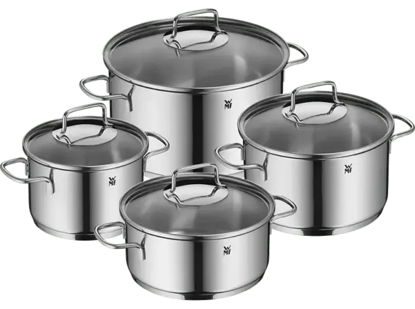 WMF Topf-Set Astoria 4-tlg. Topf-Set (Induktionsf&auml;hig, Sp&uuml;lmaschinenfest, Backofenfest, Glaskeramik-, Gas-, Elektro- und Induktionsherde, Silber, Cromargan&reg; Edelstahl Rostfrei 18/10, Glas)