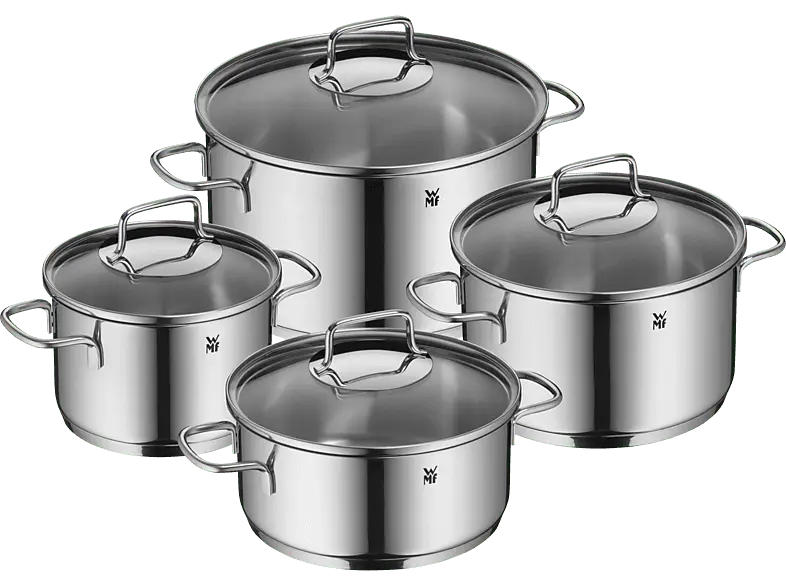 WMF Topf-Set Astoria 4-tlg. (Induktionsfähig, Spülmaschinenfest, Backofenfest, Glaskeramik-, Gas-, Elektro- und Induktionsherde, Silber, Cromargan® Edelstahl Rostfrei 18/10, Glas)