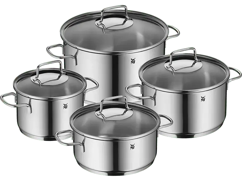 WMF Topf-Set Astoria 4-tlg. (Induktionsfähig, Spülmaschinenfest, Backofenfest, Glaskeramik-, Gas-, Elektro- und Induktionsherde, Silber, Cromargan® Edelstahl Rostfrei 18/10, Glas)
