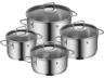 WMF Topf-Set Astoria 4-tlg. (Induktionsfähig, Spülmaschinenfest, Backofenfest, Glaskeramik-, Gas-, Elektro- und Induktionsherde, Silber, Cromargan® Edelstahl Rostfrei 18/10, Glas)