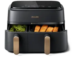 Philips NA352/00 Heißluftfritteuse mit zwei Körben 9 l, 2750 Watt, Schwarz