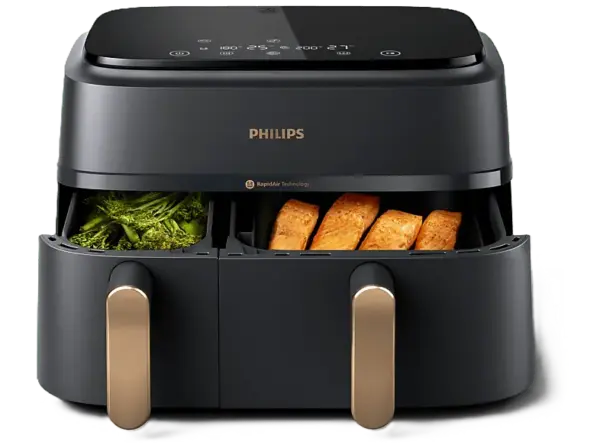 Philips NA352/00 Heißluftfritteuse mit zwei Körben 9 l, 2750 Watt, Schwarz