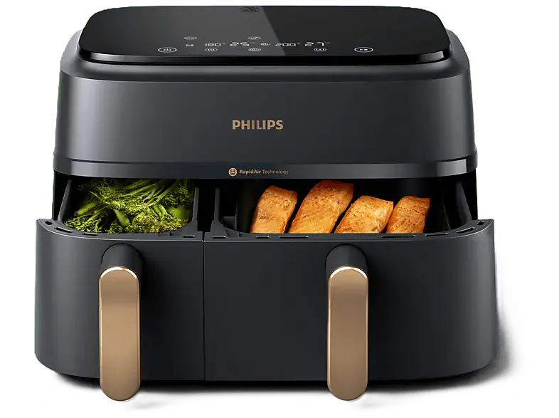 Philips NA352/00 Heißluftfritteuse mit zwei Körben 9 l, 2750 Watt, Schwarz