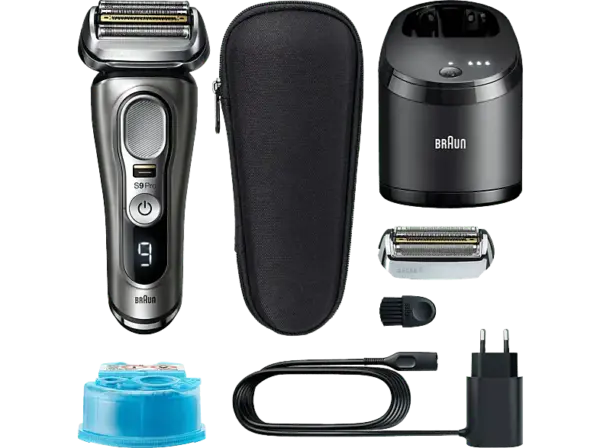 BRAUN Series 9 - 9465cc Elektrorasierer mit zusätzlicher Scherkopf M94 (Akkubetrieb, Silber, Wet&Dry, Scherkopfsystem)