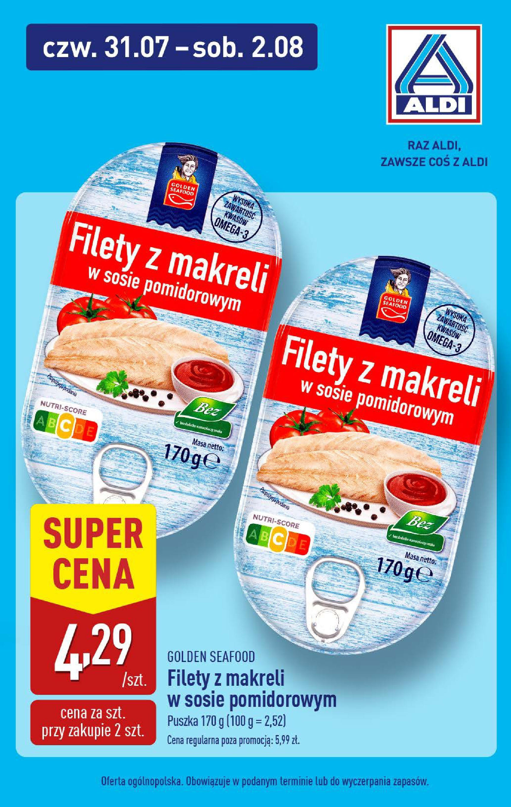 Aldi Gazetka - Od czwartku od 31.07.2025 | Nowa PDF gazetka | Strona: 2 | Produkty: Filety z makreli w sosie pomidorowym Aldi Gazetka - Od czwartku od 31.07.2025 - Ulotka PDF, promocje | Strona: 2 | Produkty: Filety z makreli w sosie pomidorowym
