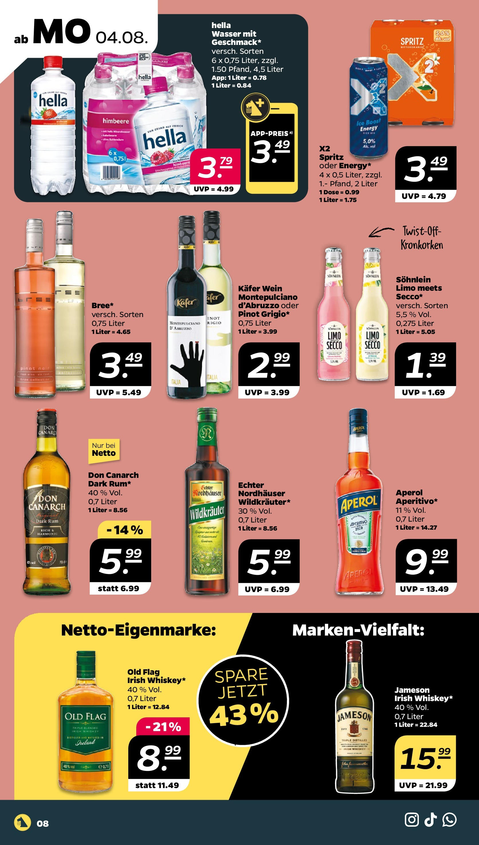 Netto Prospekt Berlin ab 03.08.2025 → Angebote nächste Woche | Seite: 8 | Produkte: Rum, Wasser, Hella, Himbeere Netto Prospekt Berlin ab 03.08.2025 → Angebote nächste Woche | Seite: 8 | Produkte: Rum, Wasser, Hella, Himbeere