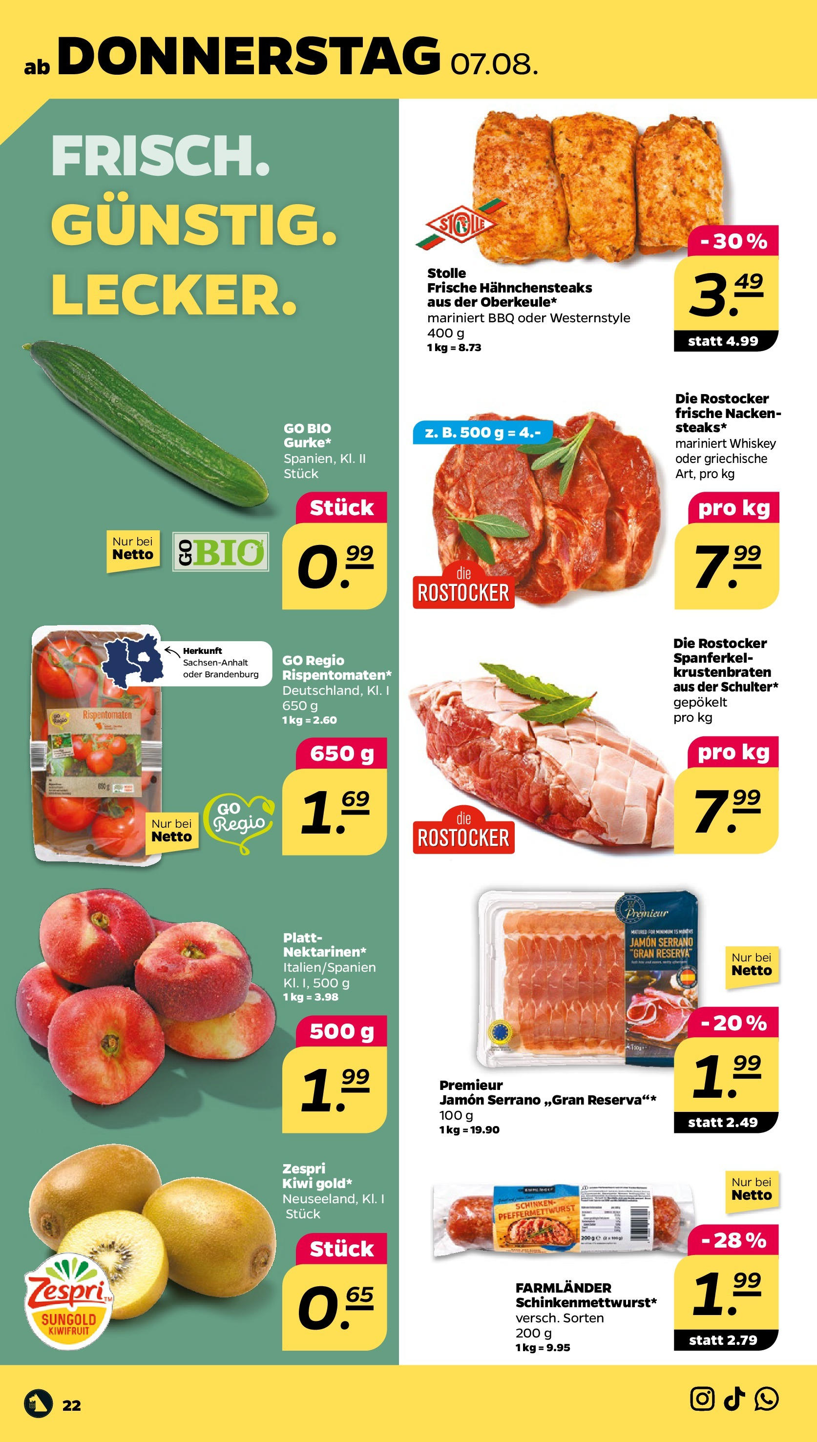 Netto Prospekt Berlin ab 03.08.2025 → Angebote nächste Woche | Seite: 24 | Produkte: Krustenbraten, Schinken, Kiwi, Whiskey Netto Prospekt Berlin ab 03.08.2025 → Angebote nächste Woche | Seite: 24 | Produkte: Krustenbraten, Schinken, Kiwi, Whiskey