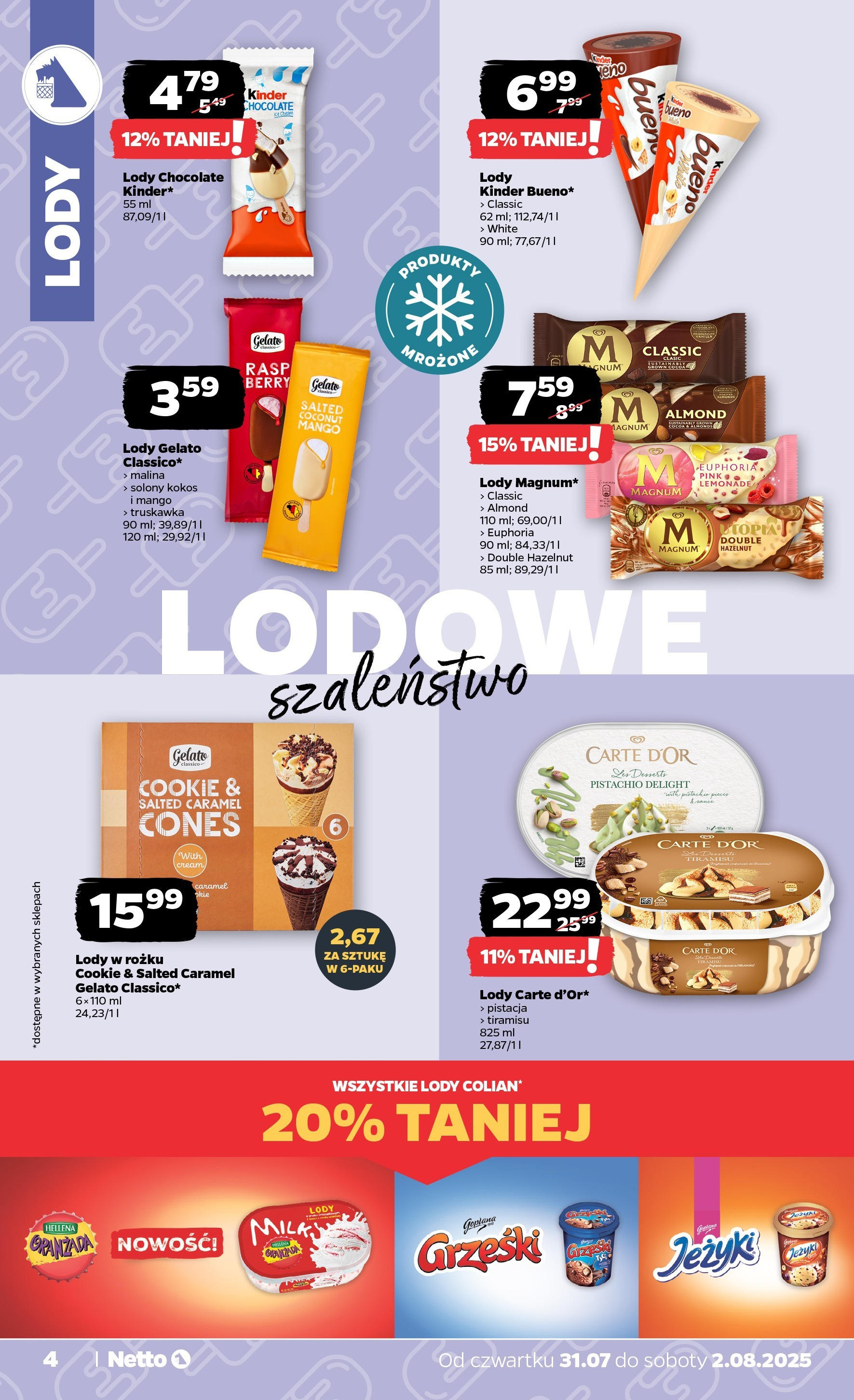 Netto gazetka - Spożywcza od 31.07.2025 | Promocje | Strona: 4 | Produkty: Mango, Malina, Tiramisu, Lody Netto gazetka - Spożywcza od 31.07.2025 - Aktualne promocje | Strona: 4 | Produkty: Mango, Malina, Tiramisu, Lody