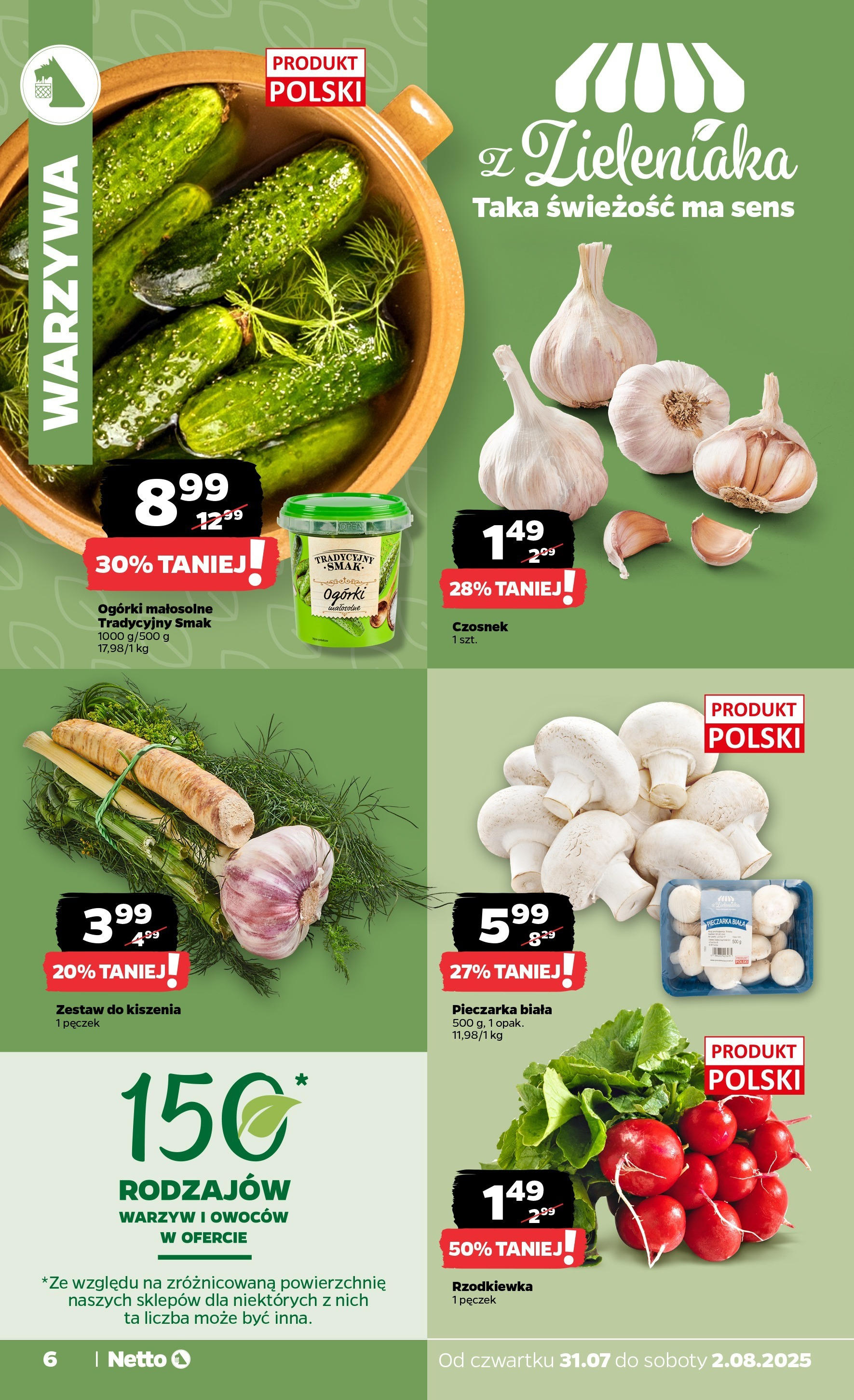Netto gazetka - Spożywcza od 31.07.2025 | Promocje | Strona: 6 | Produkty: Czosnek, Ogórki, Warzywa Netto gazetka - Spożywcza od 31.07.2025 - Aktualne promocje | Strona: 6 | Produkty: Czosnek, Ogórki, Warzywa