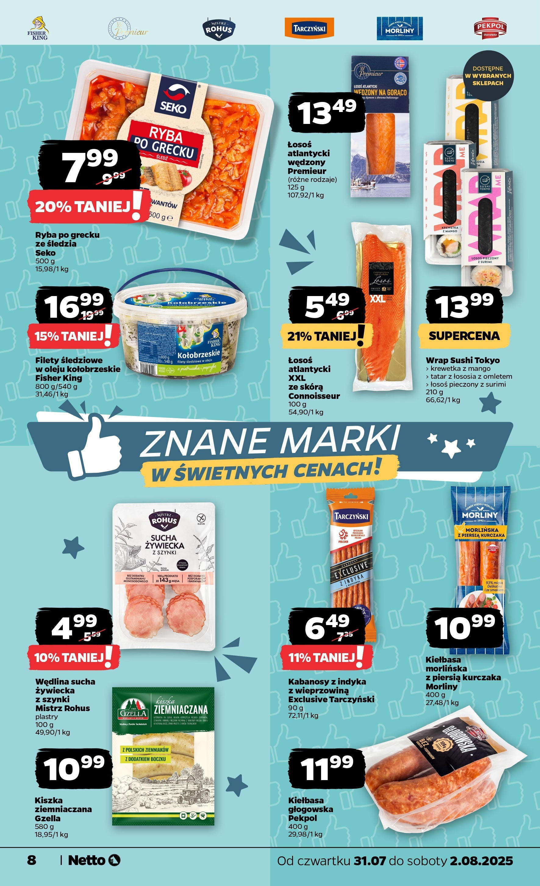 Netto gazetka - Spożywcza od 31.07.2025 | Promocje | Strona: 8 | Produkty: Pietruszka, Śledź, Kabanosy, Ryba po grecku Netto gazetka - Spożywcza od 31.07.2025 - Aktualne promocje | Strona: 8 | Produkty: Pietruszka, Śledź, Kabanosy, Ryba po grecku