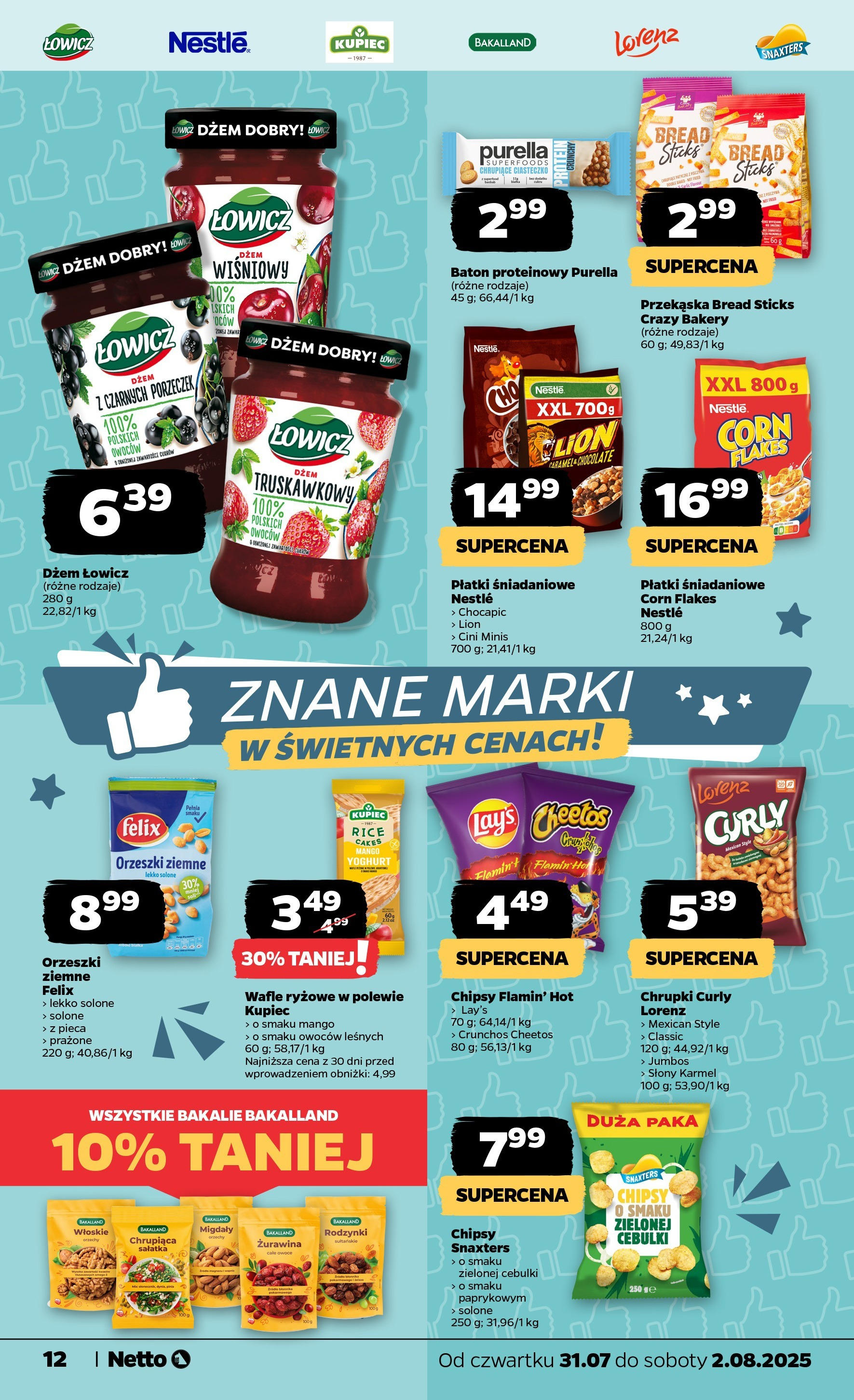 Netto gazetka - Spożywcza od 31.07.2025 | Promocje | Strona: 12 | Produkty: Chrupki, Wafle ryżowe, Płatki, Owoce Netto gazetka - Spożywcza od 31.07.2025 - Aktualne promocje | Strona: 12 | Produkty: Chrupki, Wafle ryżowe, Płatki, Owoce