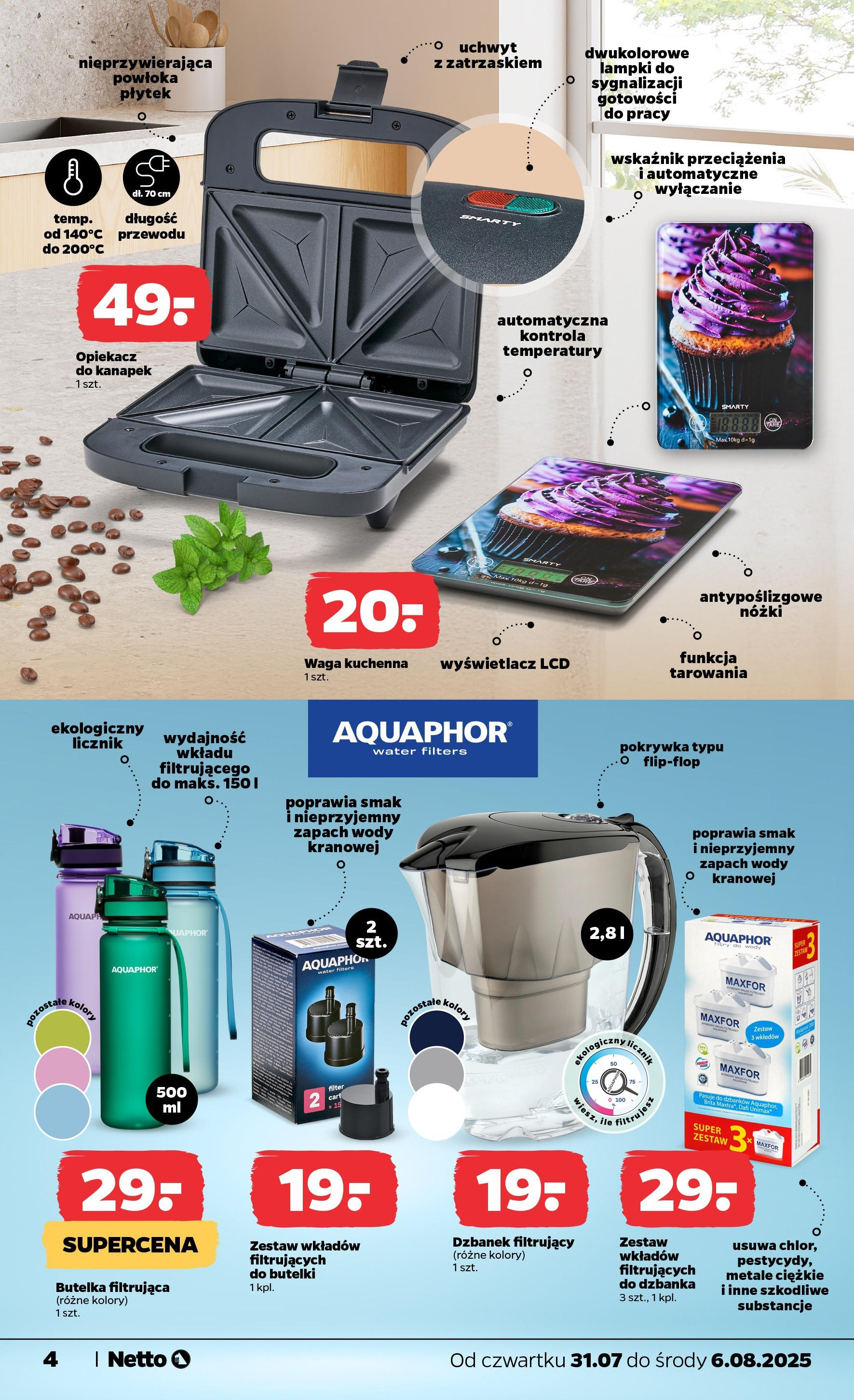 Netto gazetka - Spożywcza od 31.07.2025 | Promocje | Strona: 23 | Produkty: Dzbanek, Lampki, Waga, Zapach Netto gazetka - Spożywcza od 31.07.2025 - Aktualne promocje | Strona: 23 | Produkty: Dzbanek, Lampki, Waga, Zapach