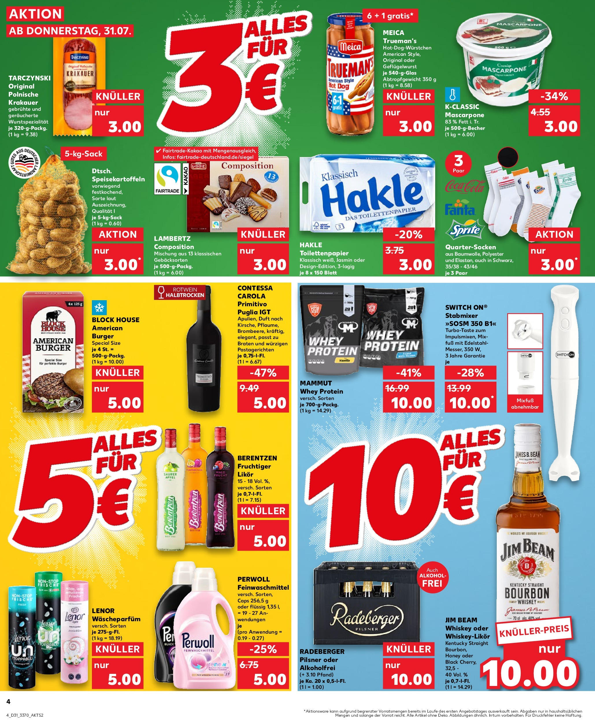 Prospekt Kaufland ab 31.07.2025 » Angebote und Werbung Online | Seite: 4 | Produkte: Burger, Stabmixer, Whiskey, Berentzen Prospekt Kaufland ab 31.07.2025 » Angebote Online zum Blättern | Seite: 4 | Produkte: Burger, Stabmixer, Whiskey, Berentzen