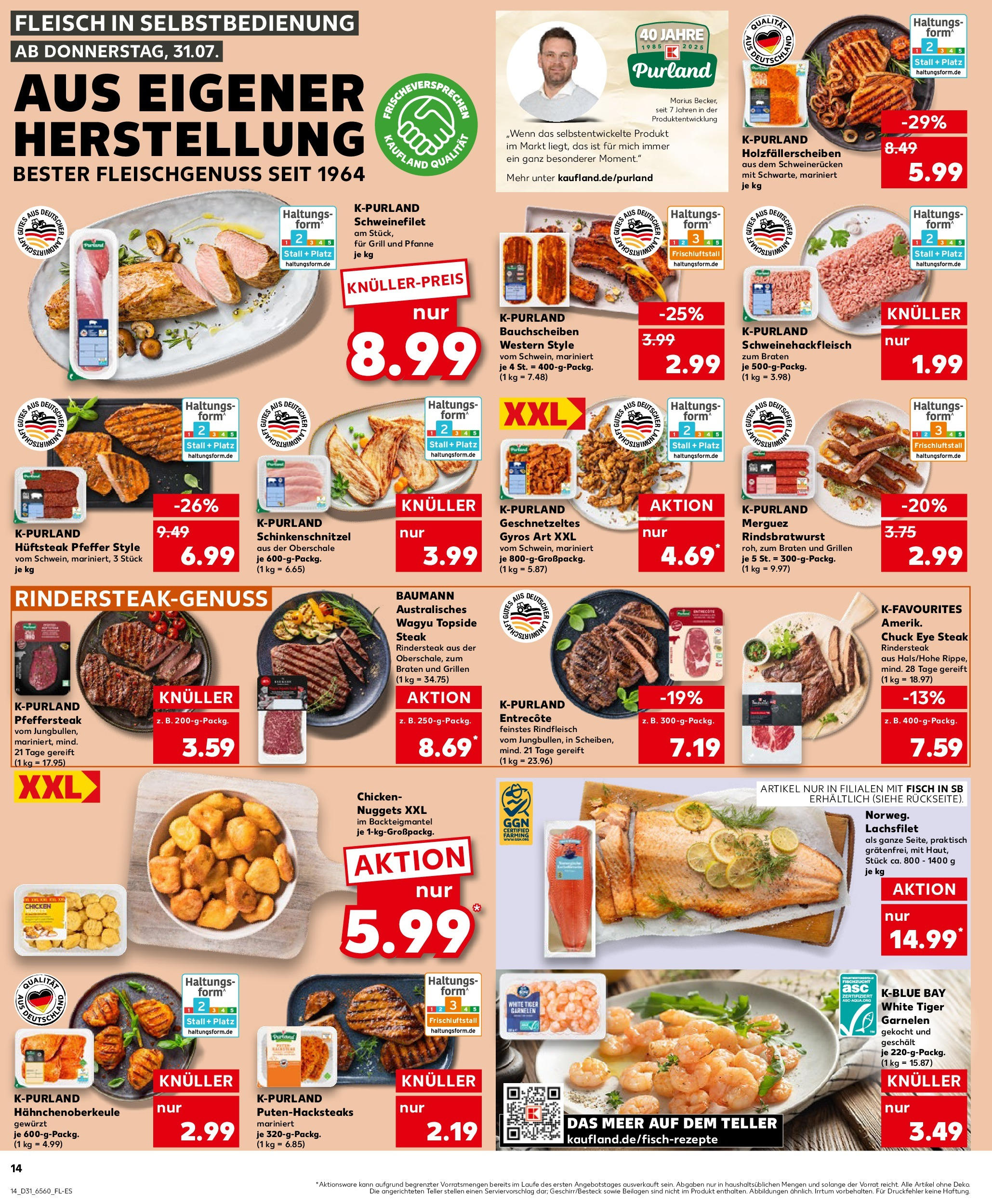 Prospekt Kaufland ab 31.07.2025 » Angebote Online zum Blättern | Seite: 14 | Produkte: Entrecote, Fisch, Rindfleisch, Fleisch