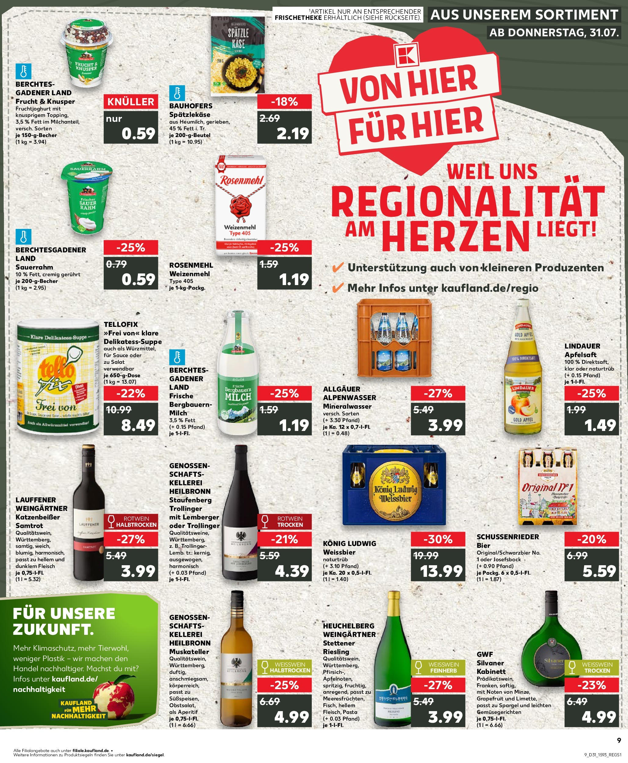 Prospekt Kaufland ab 31.07.2025 » Angebote Online zum Blättern | Seite: 9 | Produkte: Weißwein, Apfelsaft, Grapefruit, Sauerrahm