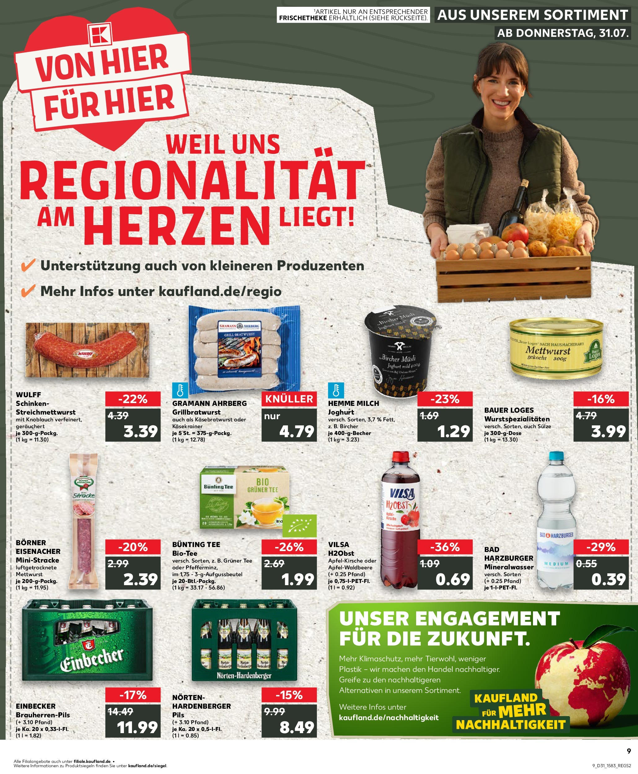 Prospekt Kaufland ab 31.07.2025 » Angebote Online zum Blättern | Seite: 9 | Produkte: Milch, Pils, Käsekrainer, Schinken