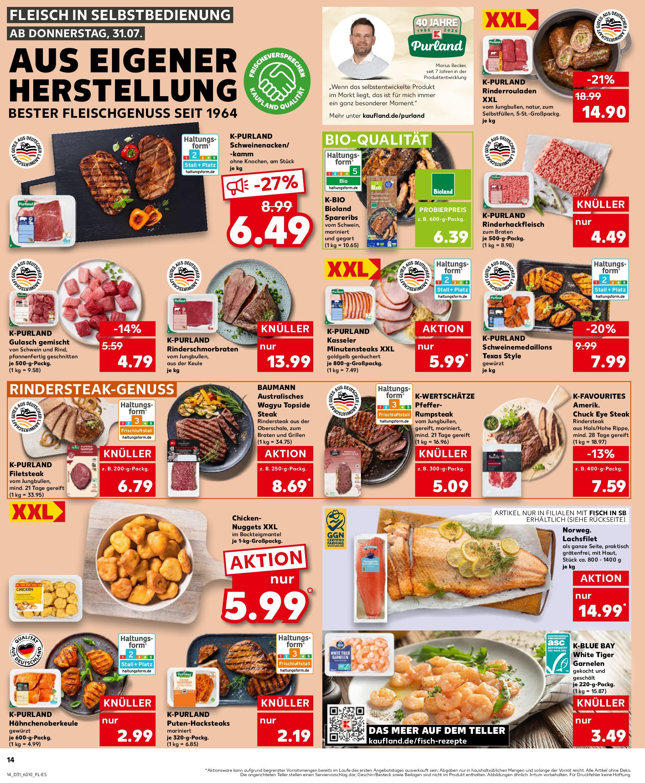 Prospekt Kaufland ab 31.07.2025 » Angebote und Werbung Online | Seite: 14 | Produkte: Rinderrouladen, Pfeffer, Tiger garnelen, Fleisch Prospekt Kaufland ab 31.07.2025 » Angebote Online zum Blättern | Seite: 14 | Produkte: Rinderrouladen, Pfeffer, Tiger garnelen, Fleisch