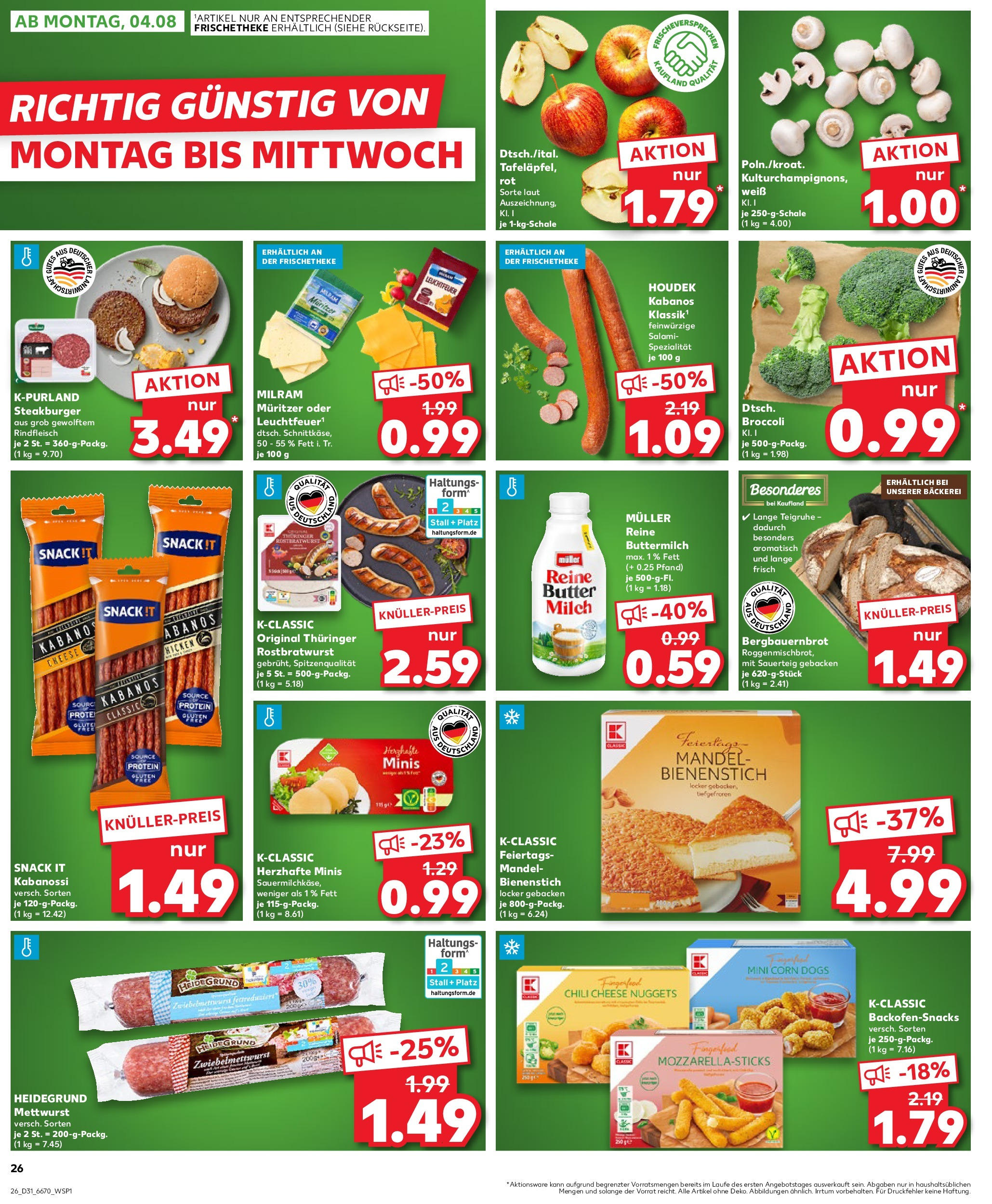 Prospekt Kaufland ab 31.07.2025 » Angebote und Werbung Online | Seite: 26 | Produkte: Bäckerei, Butter, Milram, Steak Prospekt Kaufland ab 31.07.2025 » Angebote Online zum Blättern | Seite: 26 | Produkte: Bäckerei, Butter, Milram, Steak