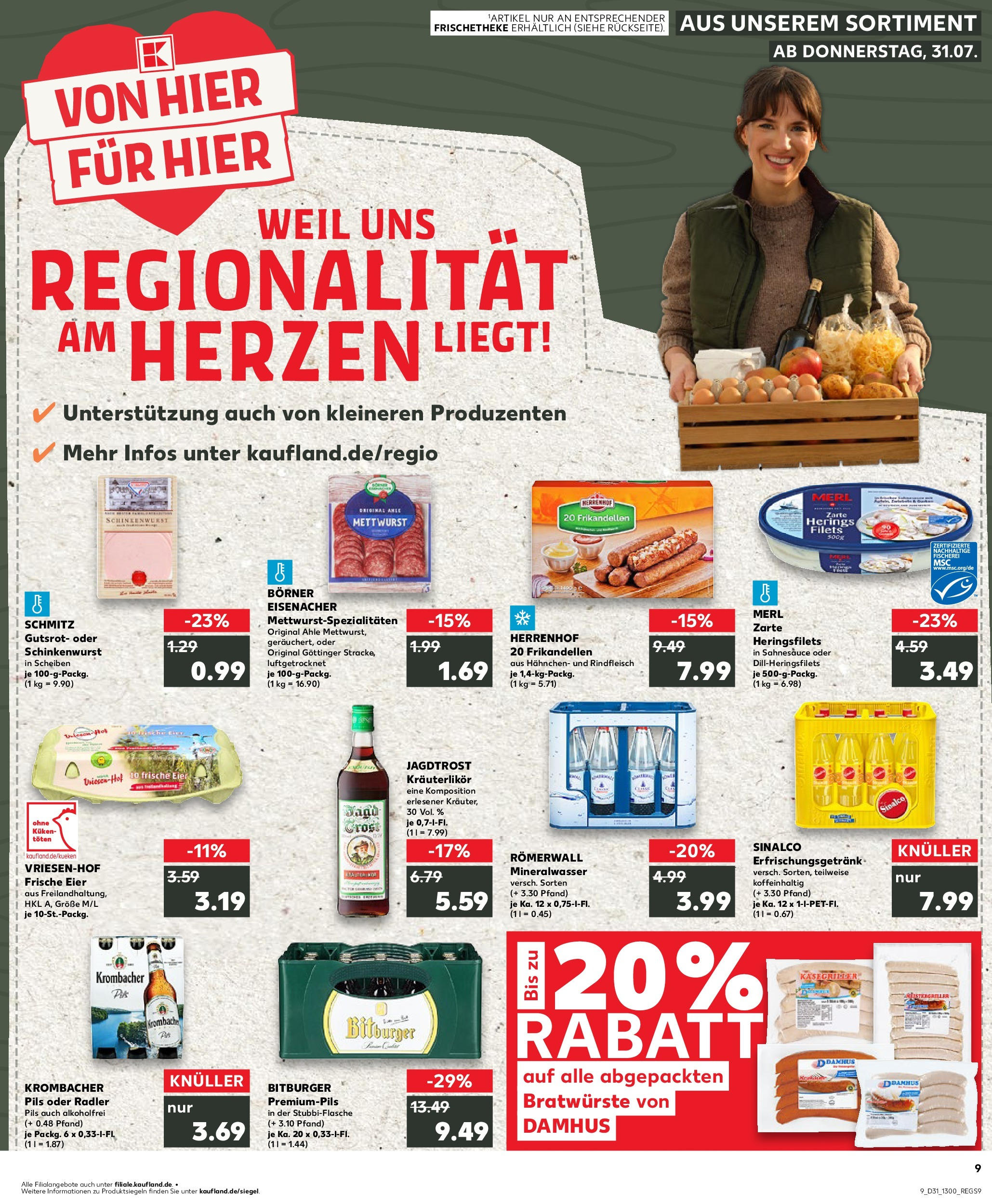 Prospekt Kaufland ab 31.07.2025 » Angebote Online zum Blättern | Seite: 9 | Produkte: Sinalco, Hahnchen, Eier, Krombacher