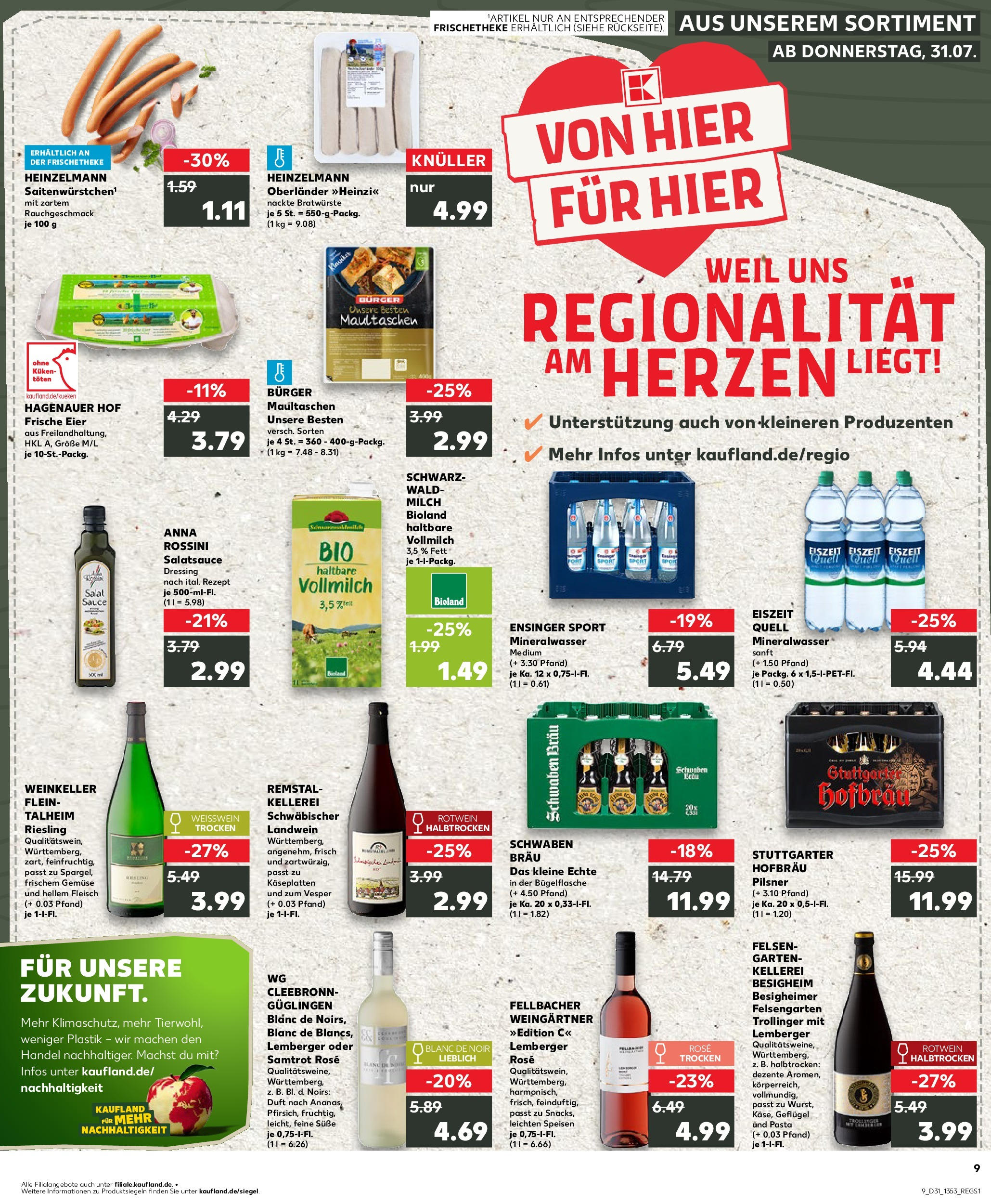 Prospekt Kaufland ab 31.07.2025 » Angebote und Werbung Online | Seite: 9 | Produkte: Milch, Weißwein, Mineralwasser, Maultaschen Prospekt Kaufland ab 31.07.2025 » Angebote Online zum Blättern | Seite: 9 | Produkte: Milch, Weißwein, Mineralwasser, Maultaschen