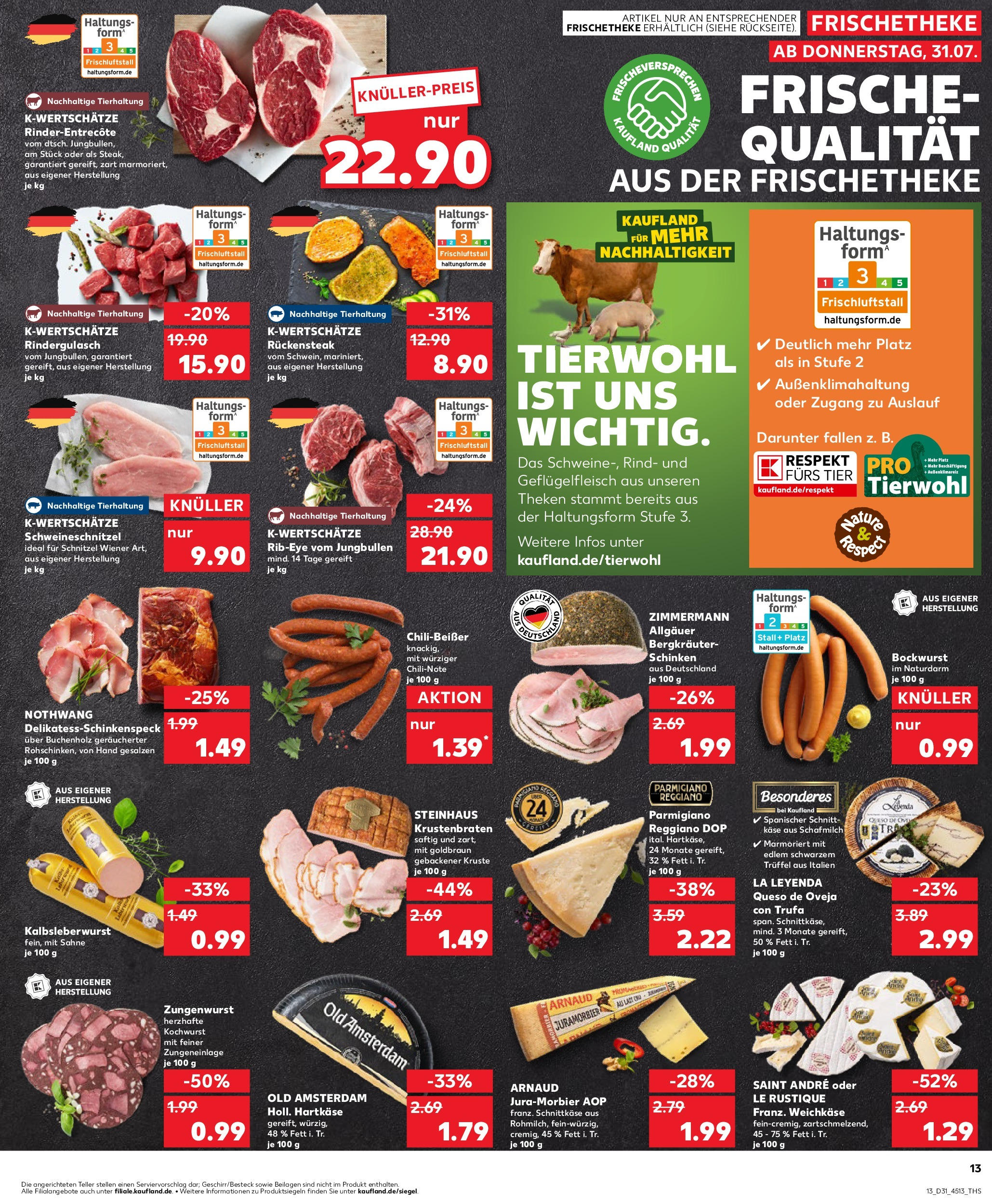 Prospekt Kaufland ab 30.07.2025 » Angebote Online zum Blättern | Seite: 13 | Produkte: Bockwurst, Käse, Chili, Steak