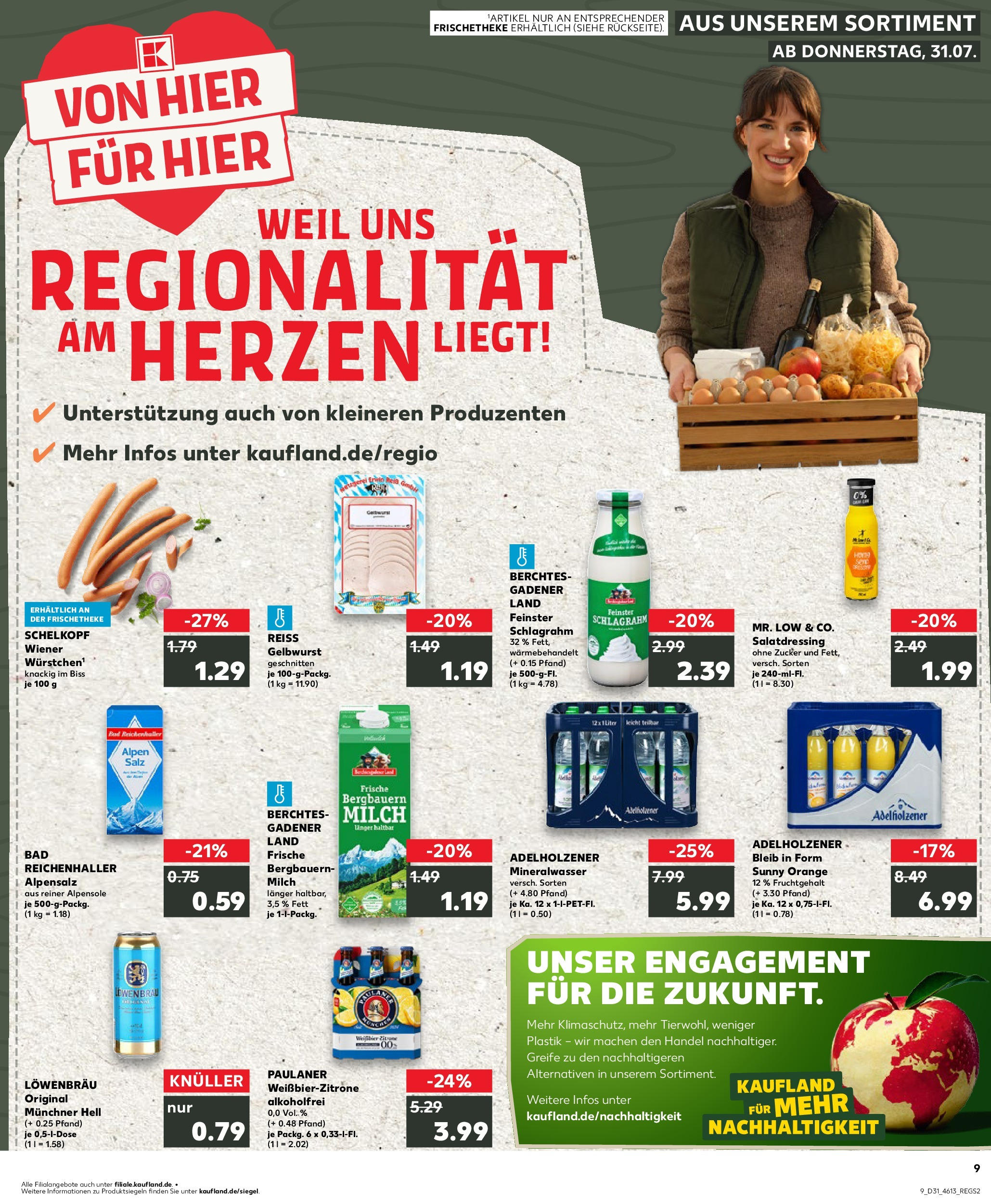 Prospekt Kaufland ab 31.07.2025 » Angebote und Werbung Online | Seite: 9 | Produkte: Adelholzener, Mineralwasser, Zucker, Paulaner Prospekt Kaufland ab 31.07.2025 » Angebote Online zum Blättern | Seite: 9 | Produkte: Adelholzener, Mineralwasser, Zucker, Paulaner