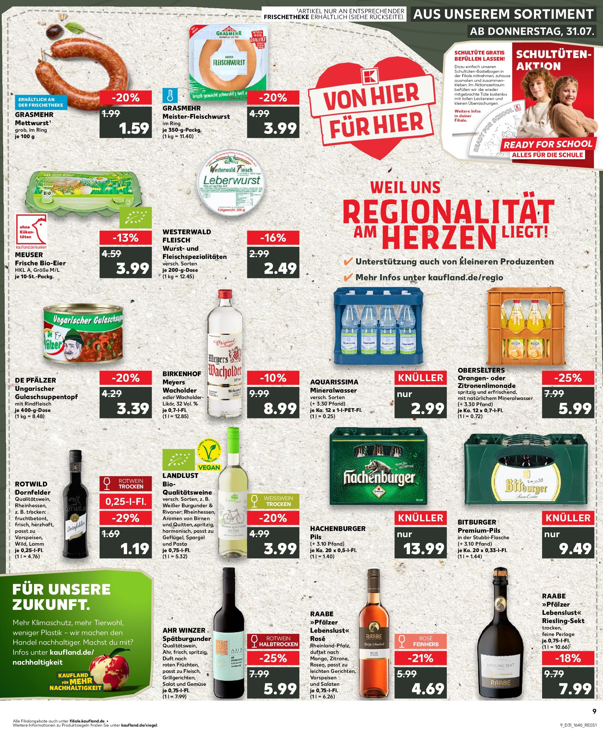 Prospekt Kaufland ab 31.07.2025 » Angebote und Werbung Online | Seite: 9 | Produkte: Bitburger, Rotwein, Wurst, Pasta Prospekt Kaufland ab 31.07.2025 » Angebote Online zum Blättern | Seite: 9 | Produkte: Bitburger, Rotwein, Wurst, Pasta