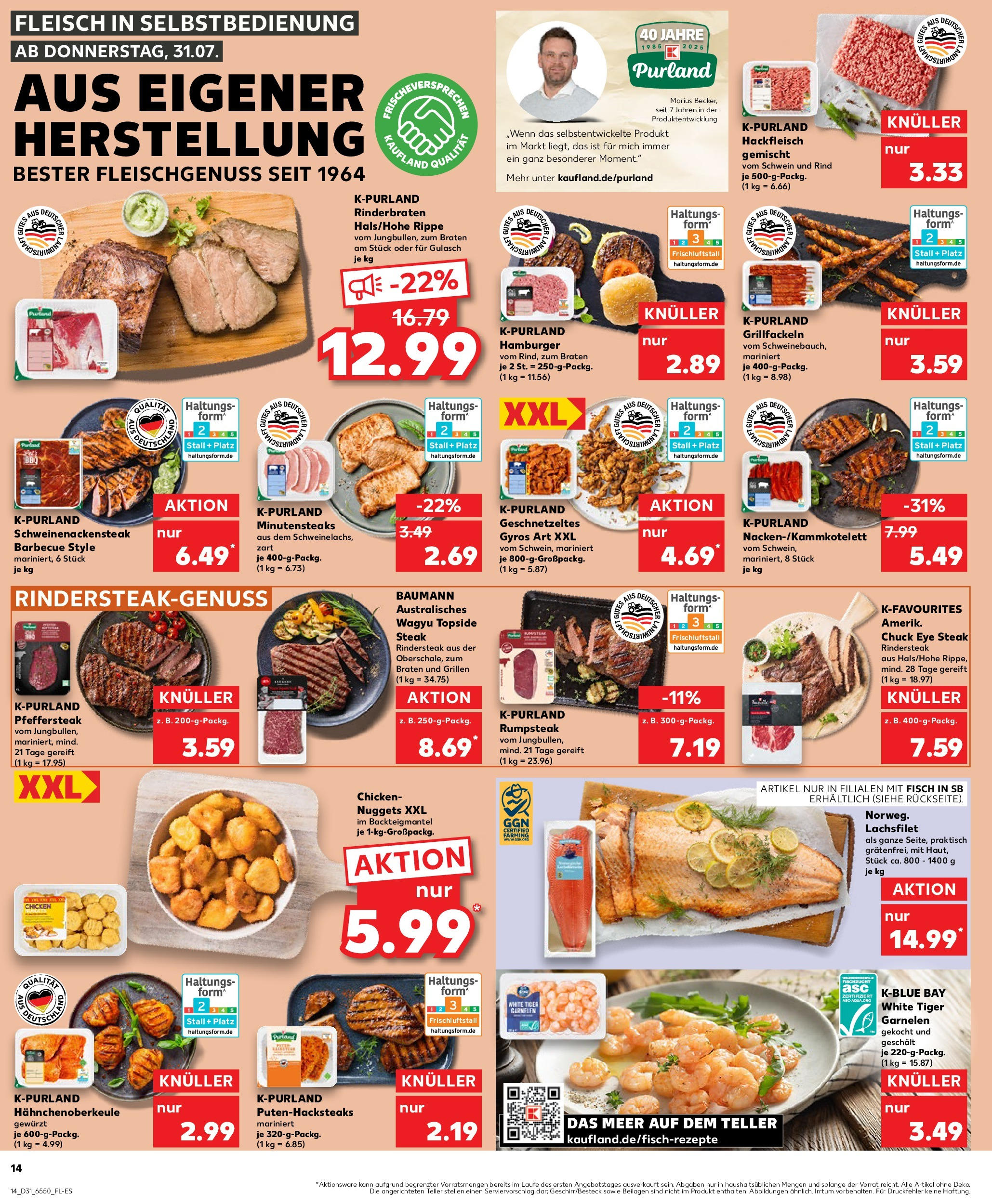 Prospekt Kaufland ab 31.07.2025 » Angebote und Werbung Online | Seite: 14 | Produkte: Rinderbraten, Fisch, Gyros, Steak Prospekt Kaufland ab 31.07.2025 » Angebote Online zum Blättern | Seite: 14 | Produkte: Rinderbraten, Fisch, Gyros, Steak