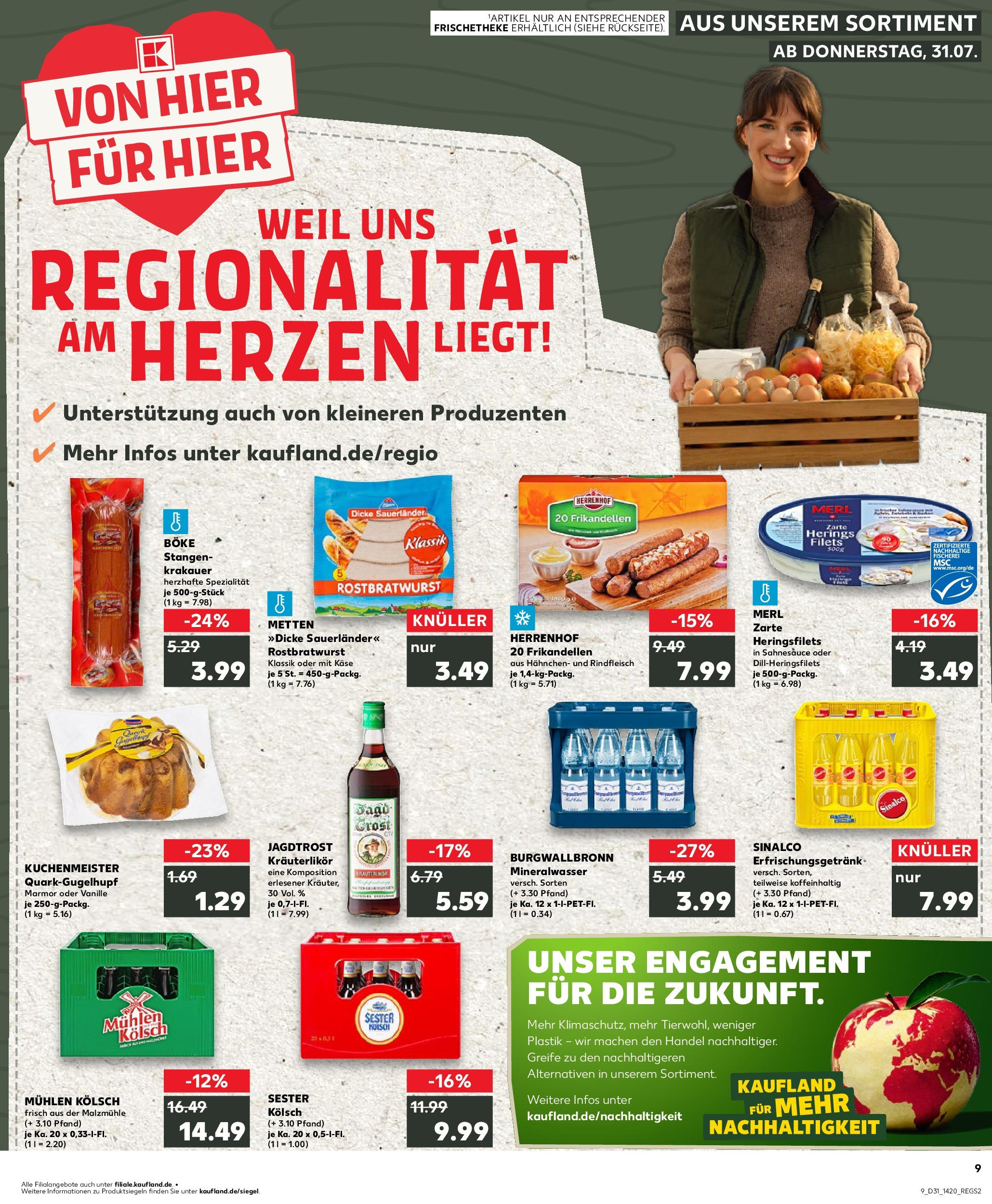 Prospekt Kaufland ab 31.07.2025 » Angebote Online zum Blättern | Seite: 9 | Produkte: Hahnchen, Käse, Mineralwasser, Rindfleisch