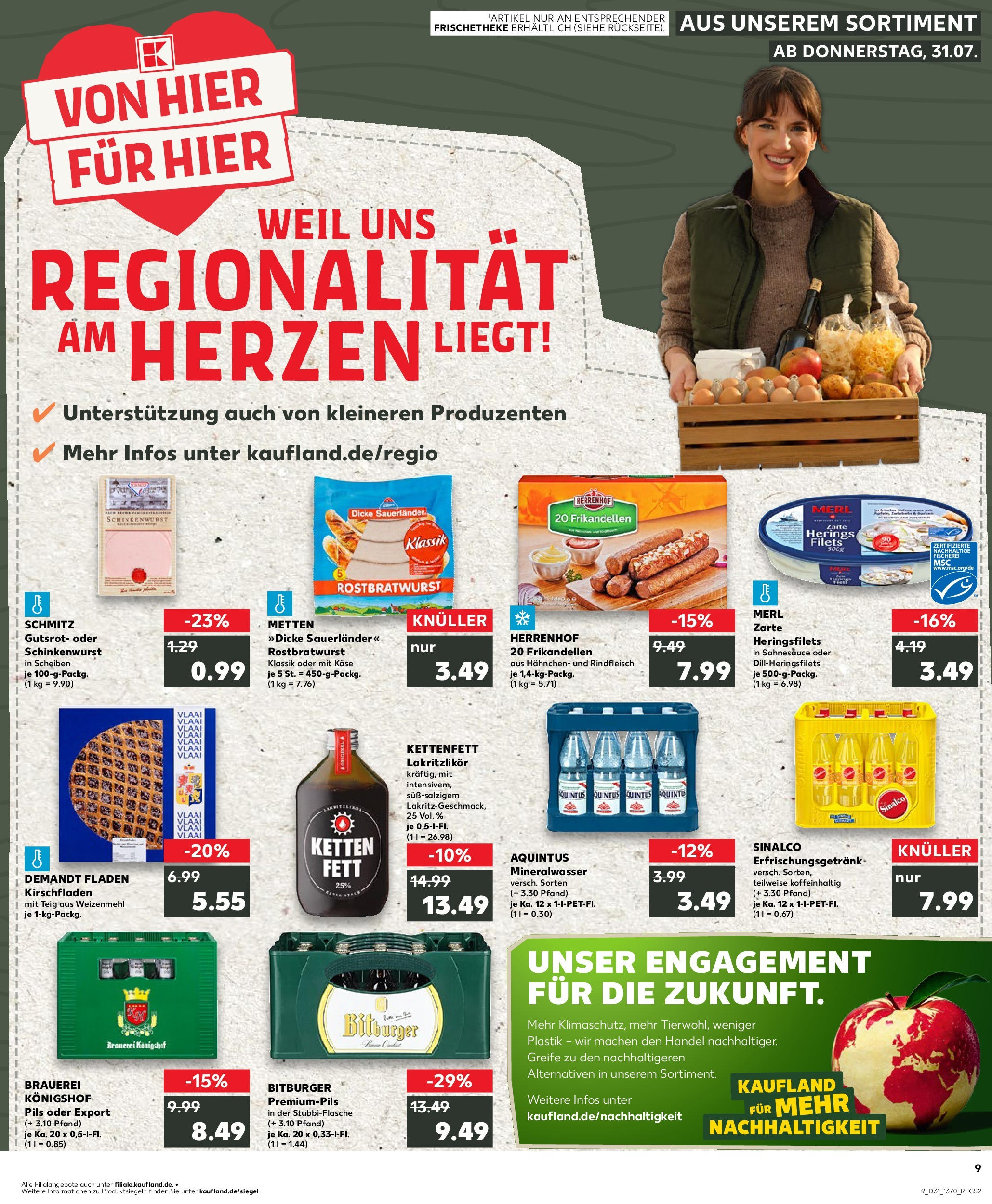Prospekt Kaufland ab 31.07.2025 » Angebote Online zum Blättern | Seite: 9 | Produkte: Sinalco, Bitburger, Käse, Pils