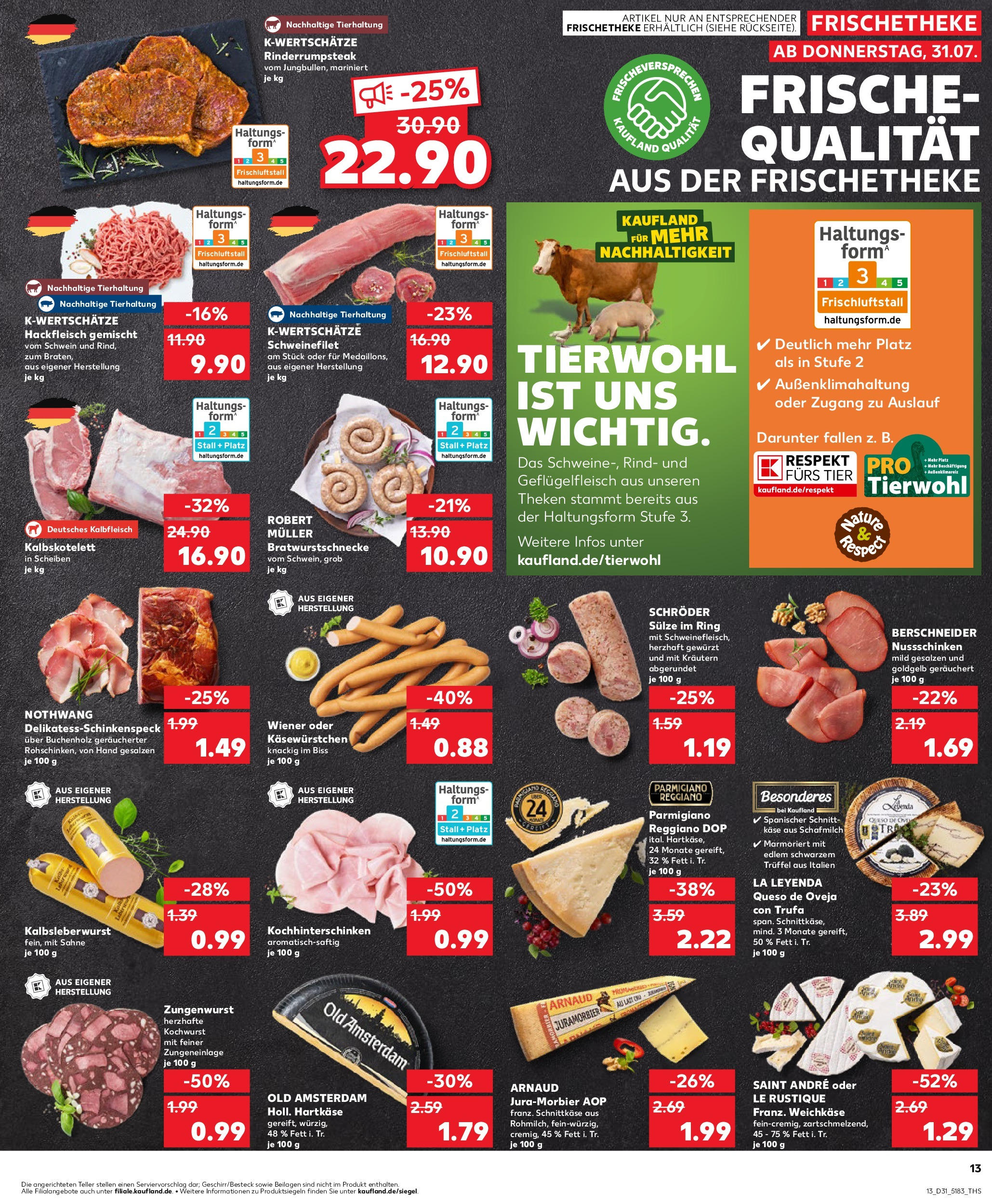 Prospekt Kaufland ab 31.07.2025 » Angebote Online zum Blättern | Seite: 13 | Produkte: Schweinefilet, Steak, Sahne, Hackfleisch