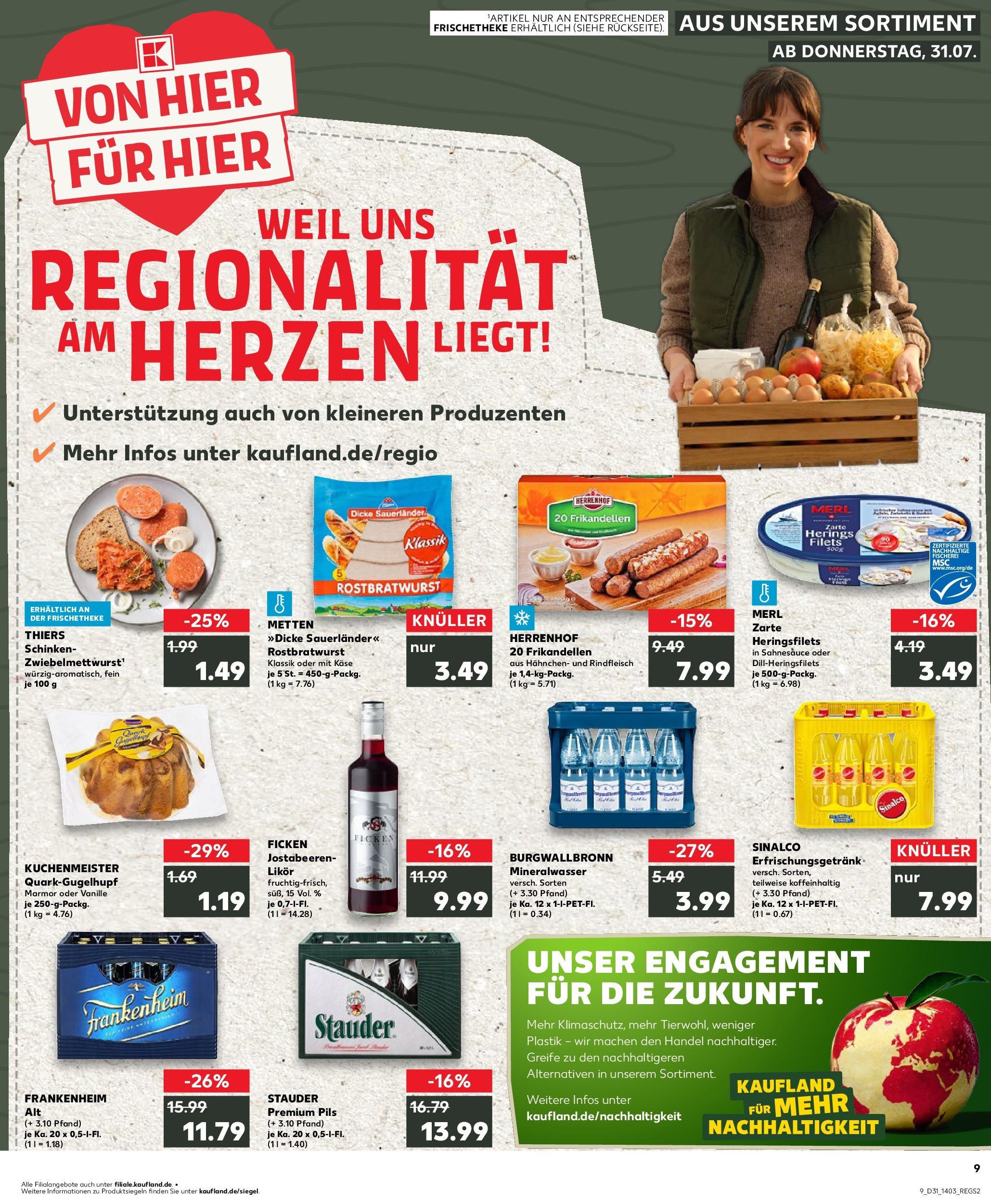 Prospekt Kaufland ab 31.07.2025 » Angebote Online zum Blättern | Seite: 9 | Produkte: Sinalco, Hahnchen, Pils, Schinken