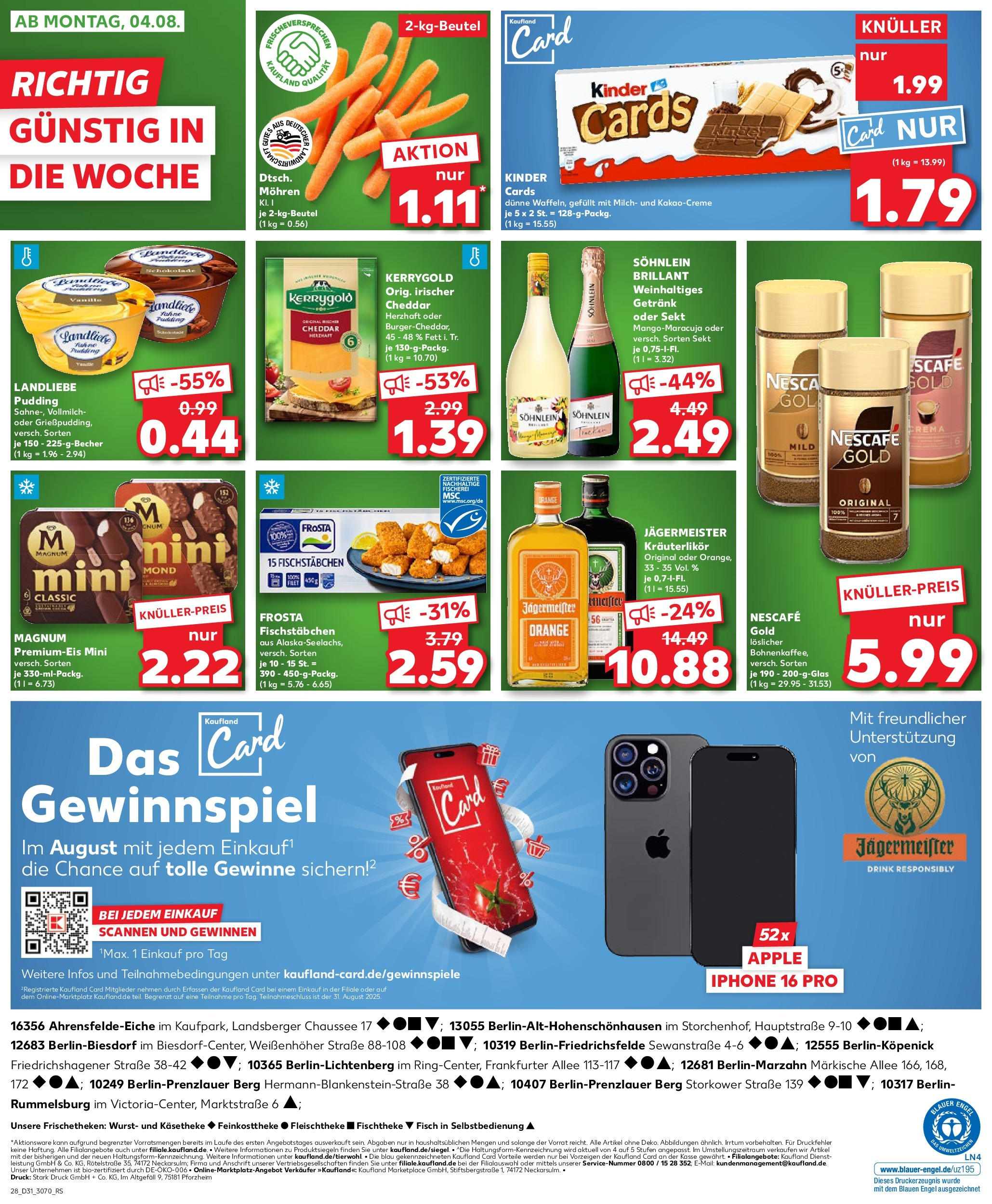 Prospekt Kaufland ab 31.07.2025 » Angebote und Werbung Online | Seite: 28 | Produkte: Fisch, Fischstabchen, Jägermeister, Wurst Prospekt Kaufland ab 31.07.2025 » Angebote Online zum Blättern | Seite: 28 | Produkte: Fisch, Fischstabchen, Jägermeister, Wurst