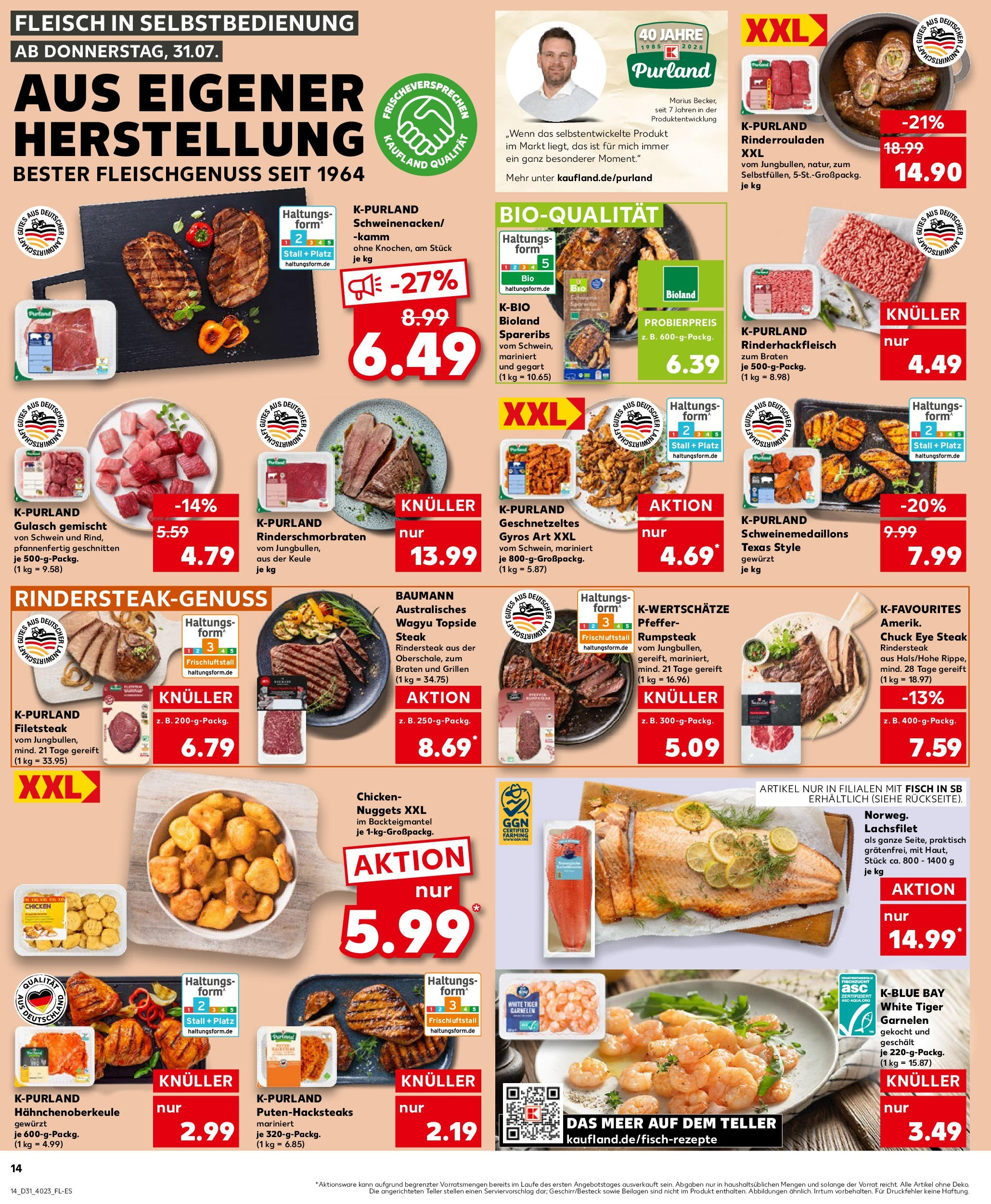 Prospekt Kaufland ab 31.07.2025 » Angebote und Werbung Online | Seite: 14 | Produkte: Fisch, Tiger garnelen, Steak, Fleisch Prospekt Kaufland ab 31.07.2025 » Angebote Online zum Blättern | Seite: 14 | Produkte: Fisch, Tiger garnelen, Steak, Fleisch