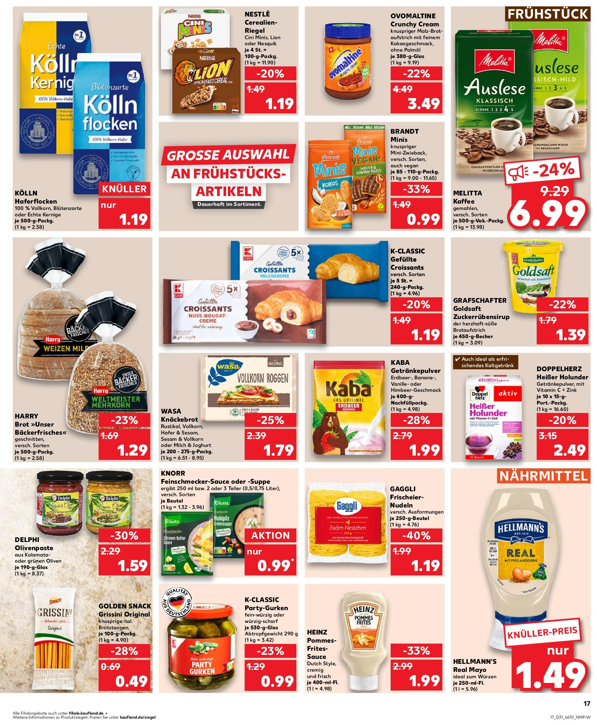 Prospekt Kaufland ab 31.07.2025 » Angebote und Werbung Online | Seite: 17 | Produkte: Kolln haferflocken, Knorr, Brot, Flocken Prospekt Kaufland ab 31.07.2025 » Angebote Online zum Blättern | Seite: 17 | Produkte: Kolln haferflocken, Knorr, Brot, Flocken
