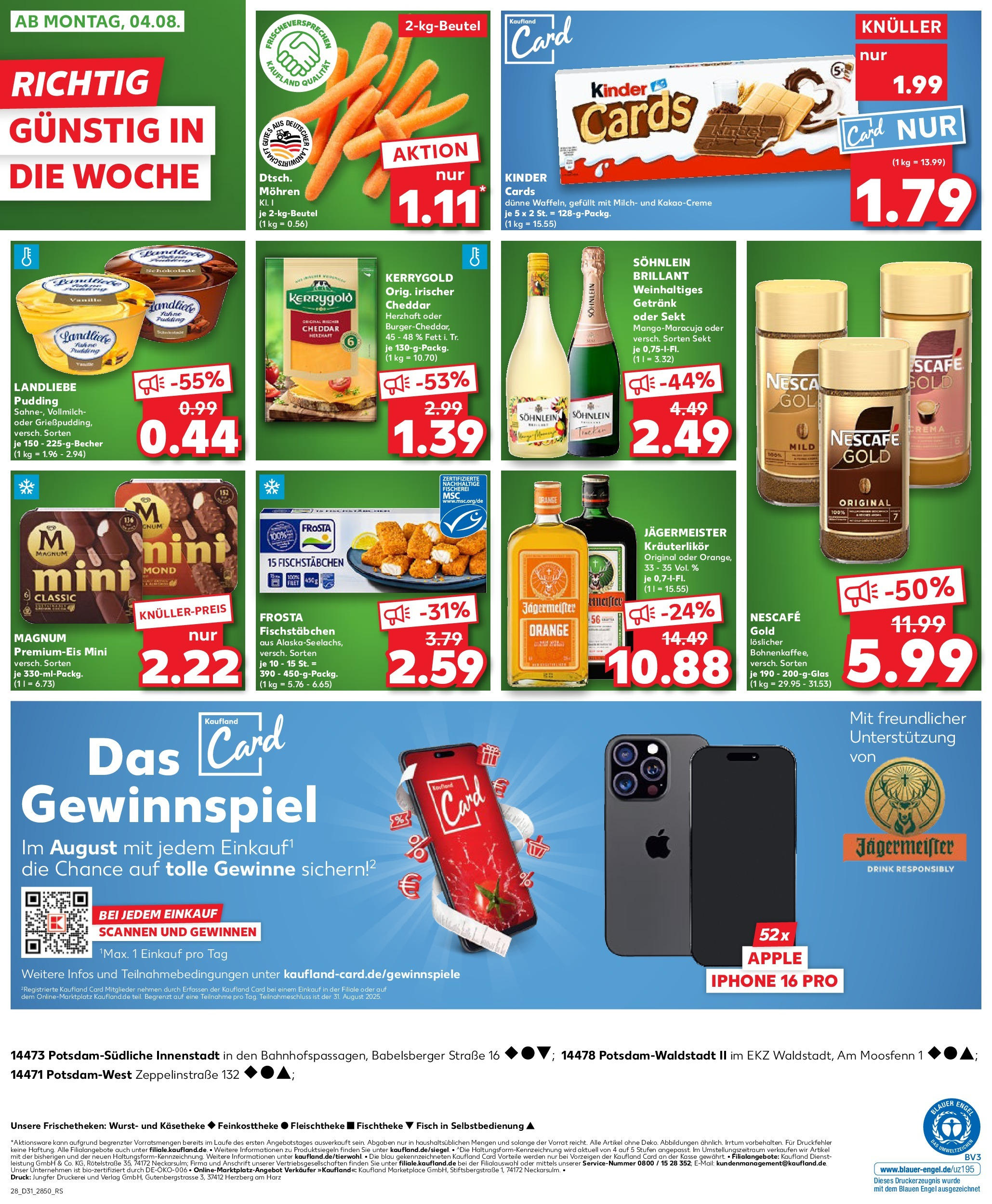 Prospekt Kaufland ab 31.07.2025 » Angebote und Werbung Online | Seite: 28 | Produkte: Milch, Mohren, Fischstabchen, Nescafe gold Prospekt Kaufland ab 31.07.2025 » Angebote Online zum Blättern | Seite: 28 | Produkte: Milch, Mohren, Fischstabchen, Nescafe gold