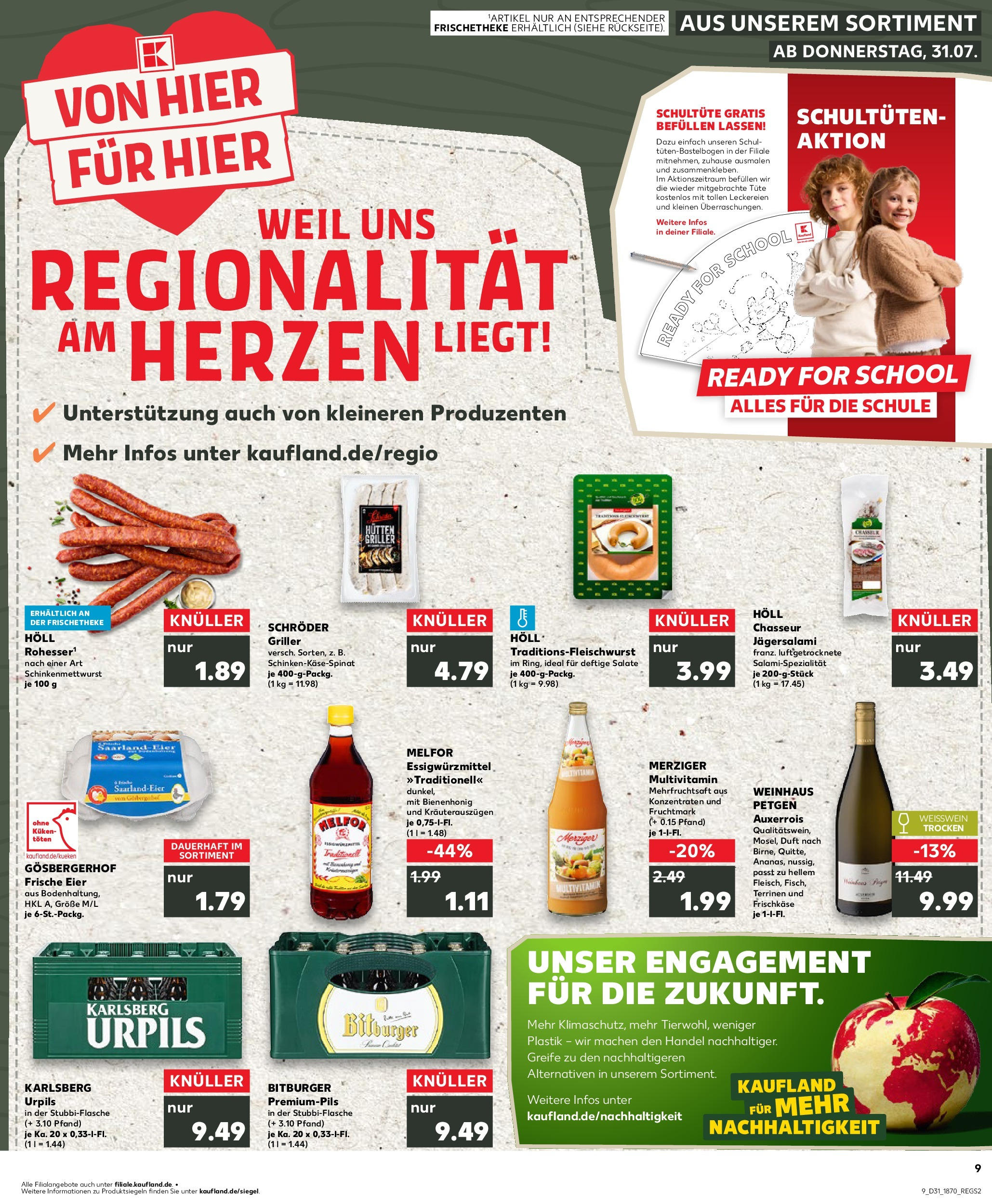 Prospekt Kaufland ab 31.07.2025 » Angebote Online zum Blättern | Seite: 9 | Produkte: Bitburger, Eier, Weißwein, Frischkase