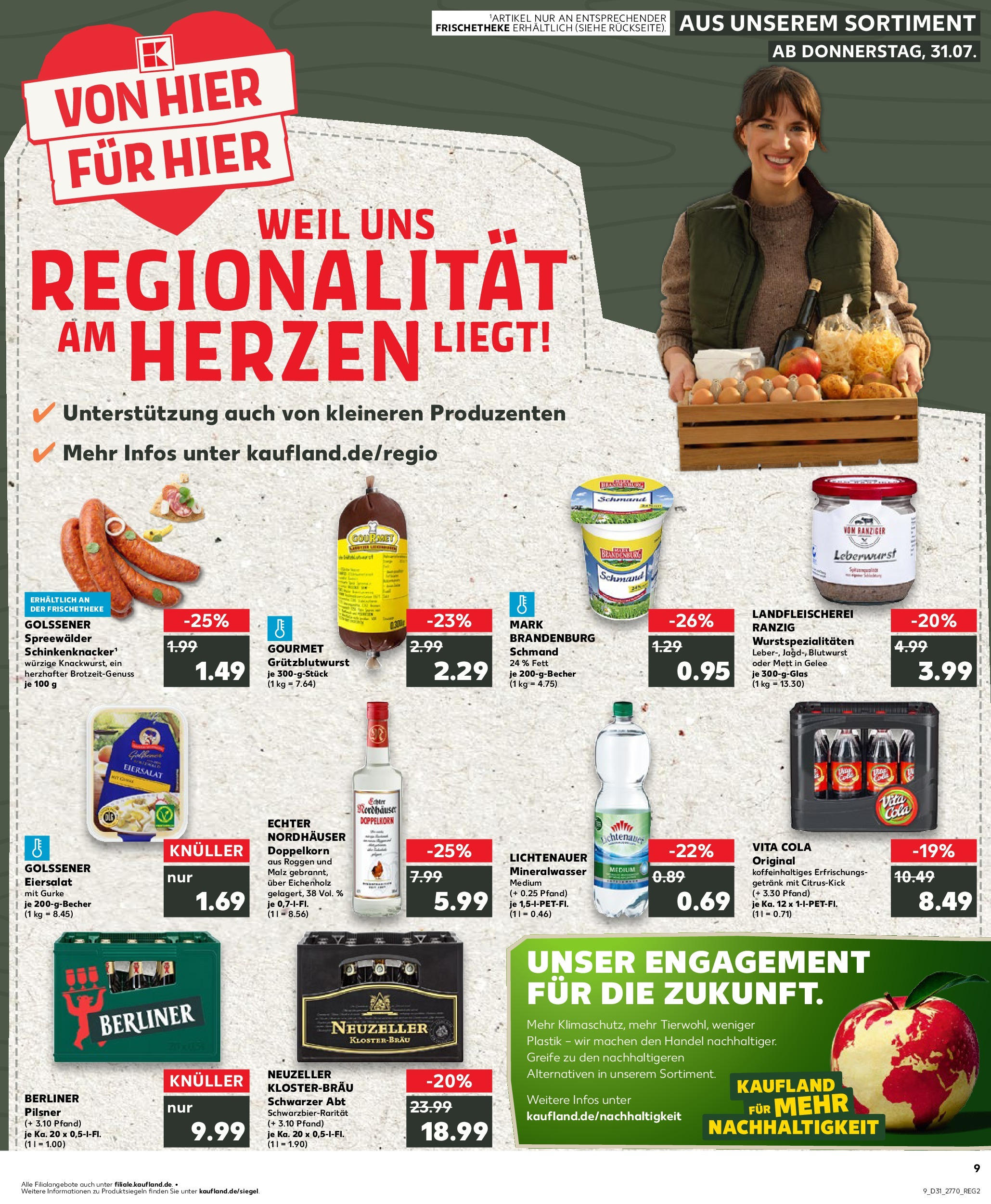Prospekt Kaufland ab 31.07.2025 » Angebote und Werbung Online | Seite: 9 | Produkte: Berliner, Cola, Mineralwasser, Vita cola Prospekt Kaufland ab 31.07.2025 » Angebote Online zum Blättern | Seite: 9 | Produkte: Berliner, Cola, Mineralwasser, Vita cola