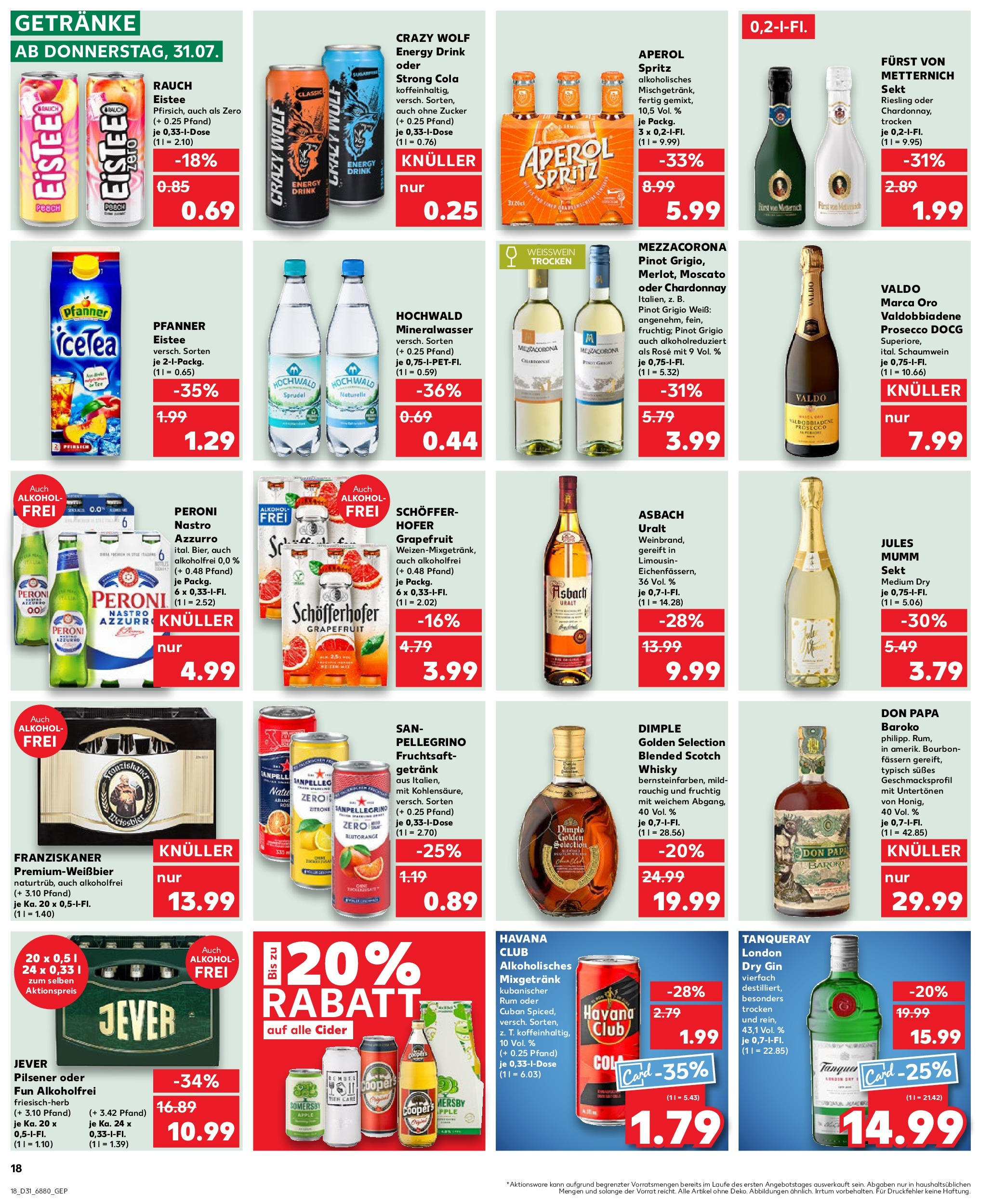 Prospekt Kaufland ab 31.07.2025 » Angebote Online zum Blättern | Seite: 18 | Produkte: Rum, Pfanner eistee, Mineralwasser, Apple
