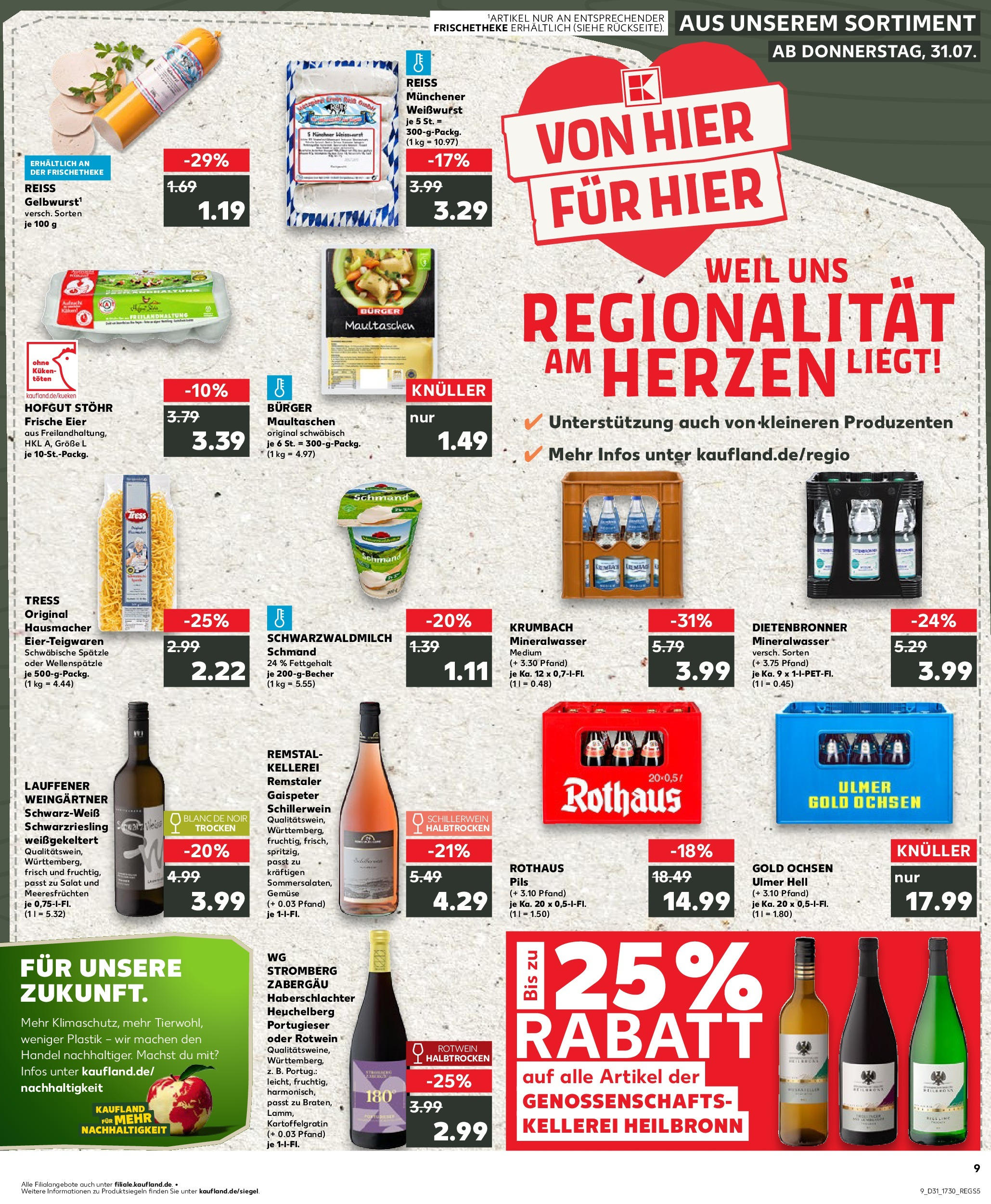 Prospekt Kaufland ab 31.07.2025 » Angebote und Werbung Online | Seite: 9 | Produkte: Pils, Weißwurst, Mineralwasser, Maultaschen Prospekt Kaufland ab 31.07.2025 » Angebote Online zum Blättern | Seite: 9 | Produkte: Pils, Weißwurst, Mineralwasser, Maultaschen