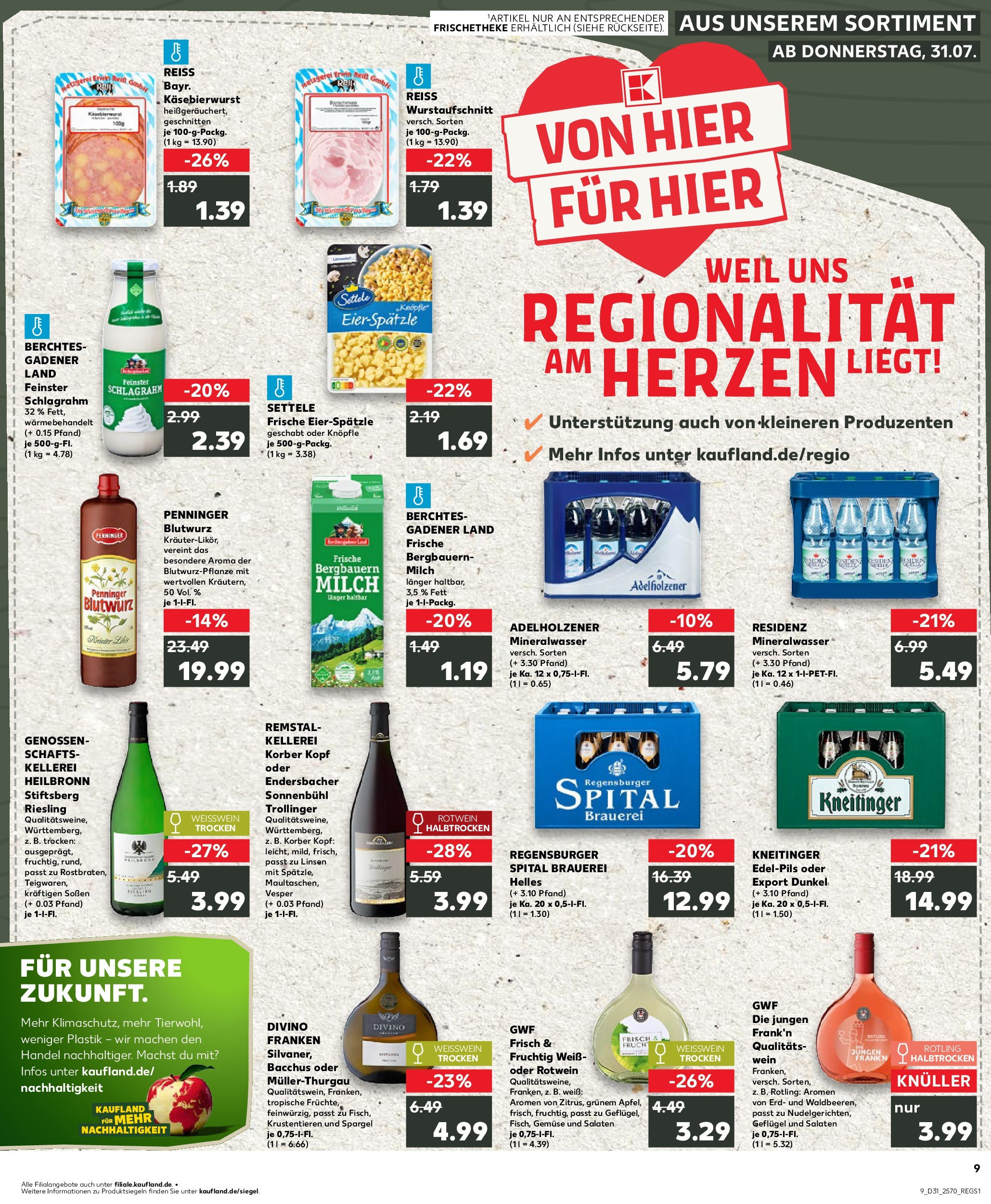 Prospekt Kaufland ab 31.07.2025 » Angebote Online zum Blättern | Seite: 9 | Produkte: Weißwein, Rotwein, Adelholzener, Gemüse