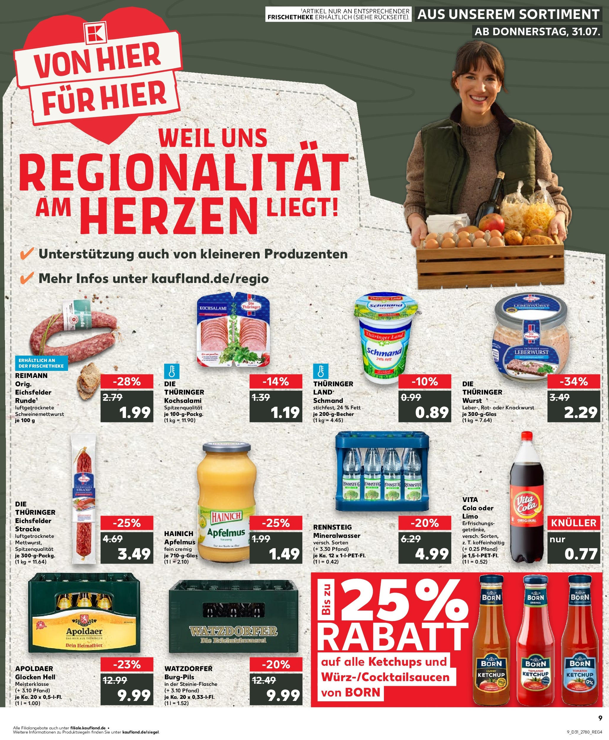 Prospekt Kaufland ab 31.07.2025 » Angebote Online zum Blättern | Seite: 9 | Produkte: Cola, Tomaten, Mineralwasser, Vita cola