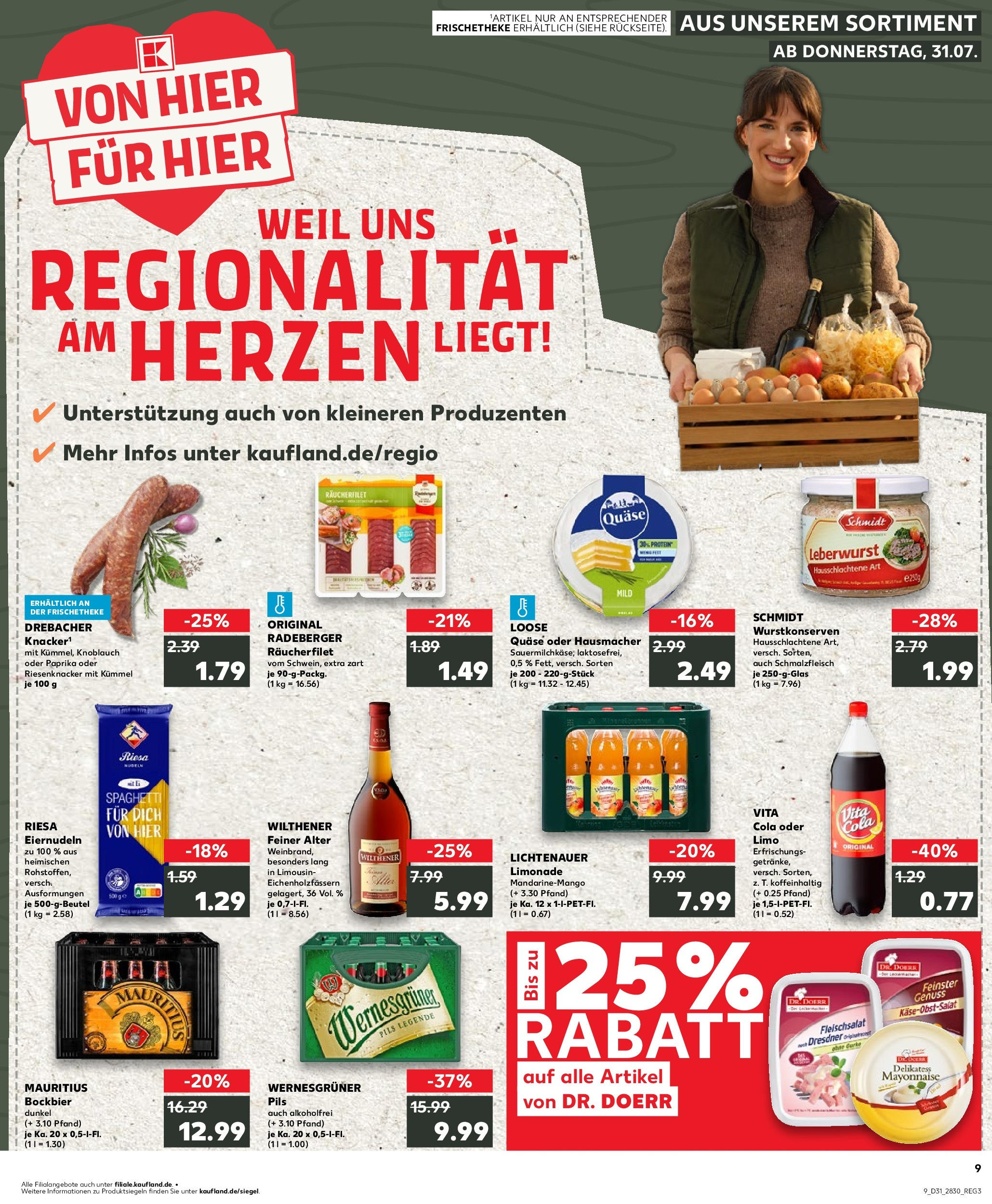 Prospekt Kaufland ab 31.07.2025 » Angebote Online zum Blättern | Seite: 9 | Produkte: Wilthener, Limonade, Mayonnaise, Pasta