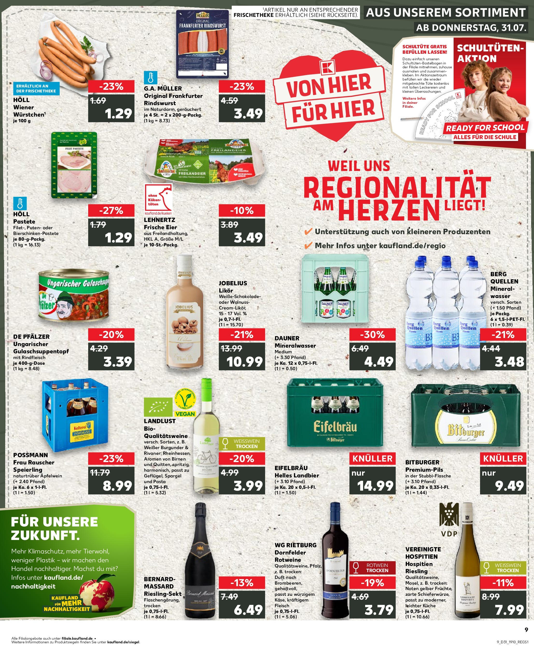 Prospekt Kaufland ab 31.07.2025 » Angebote und Werbung Online | Seite: 9 | Produkte: Wiener wurstchen, Rotwein, Pasta, Fleisch Prospekt Kaufland ab 31.07.2025 » Angebote Online zum Blättern | Seite: 9 | Produkte: Wiener wurstchen, Rotwein, Pasta, Fleisch