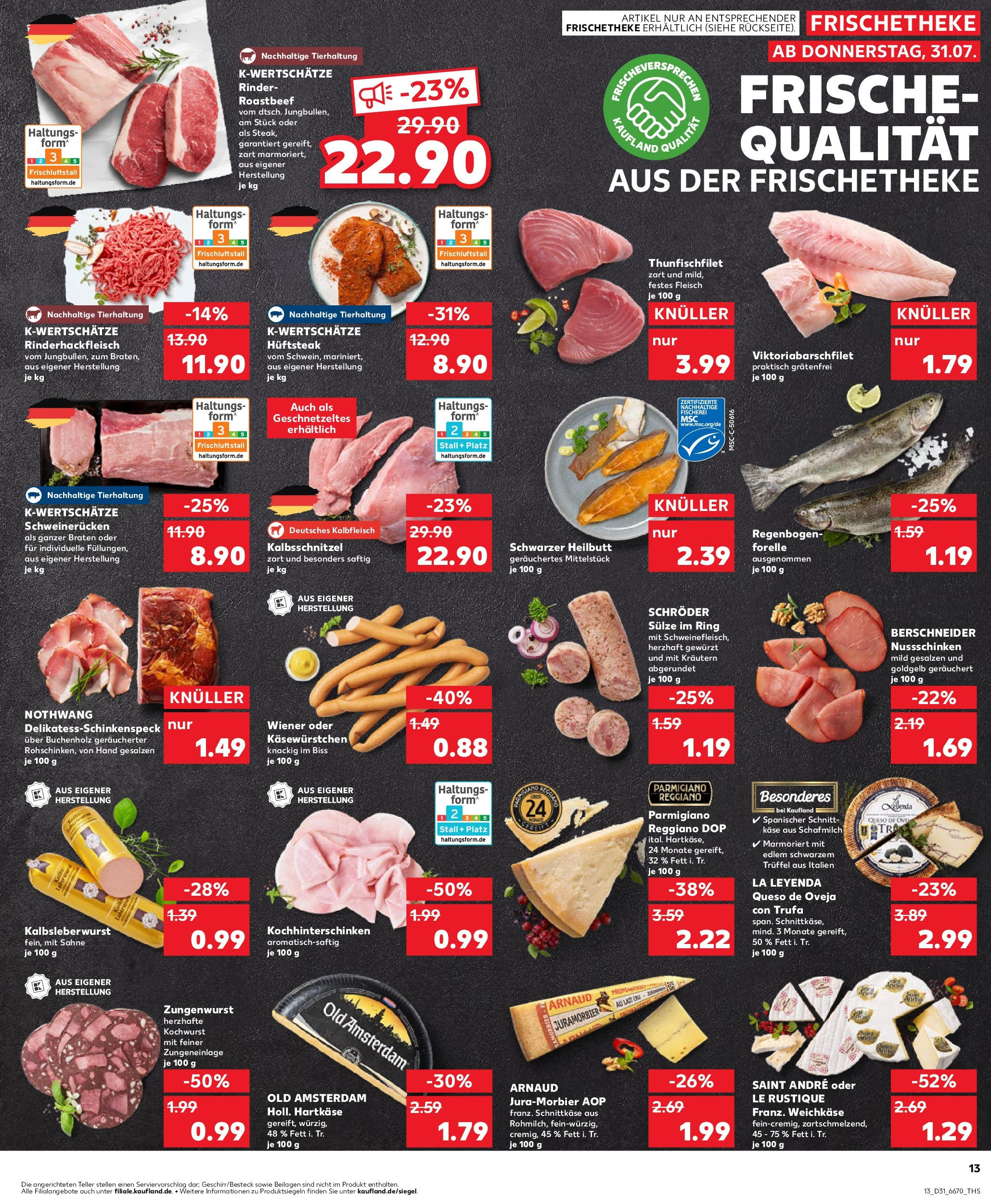 Prospekt Kaufland ab 31.07.2025 » Angebote und Werbung Online | Seite: 13 | Produkte: Käse, Roastbeef, Schweinerucken, Steak Prospekt Kaufland ab 31.07.2025 » Angebote Online zum Blättern | Seite: 13 | Produkte: Käse, Roastbeef, Schweinerucken, Steak
