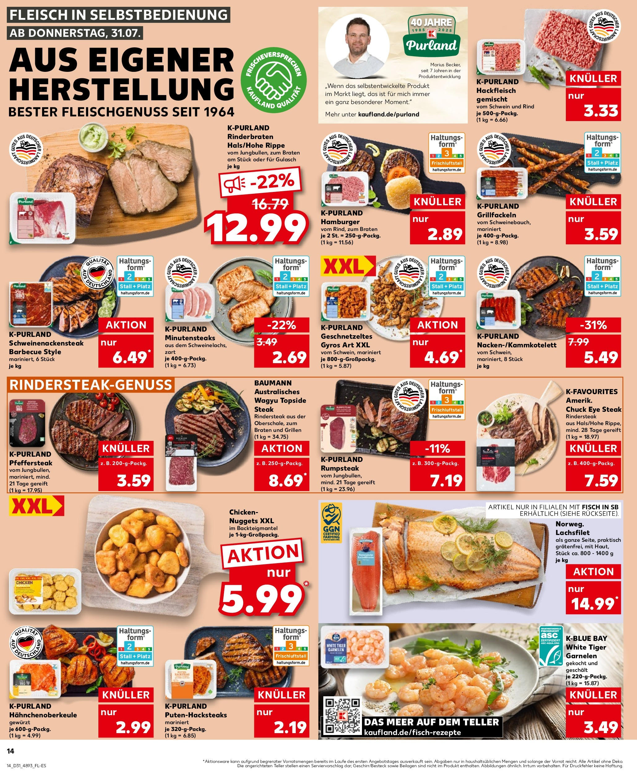 Prospekt Kaufland ab 30.07.2025 » Angebote und Werbung Online | Seite: 14 | Produkte: Gyros, Gulasch, Fleisch, Hackfleisch Prospekt Kaufland ab 30.07.2025 » Angebote Online zum Blättern | Seite: 14 | Produkte: Gyros, Gulasch, Fleisch, Hackfleisch